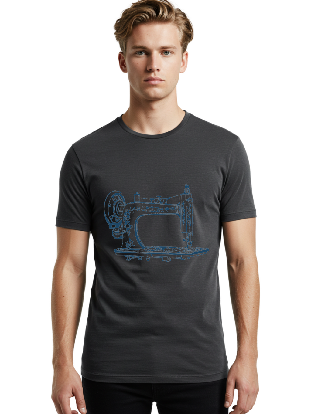 Sewing-Machine Men'S Graphic Tee, 100% Cotton, Comfortable Casual Summer Wear, Machine Washable, Vintage Sewing Machine, Floral Patterns, Antique Machinery, Crafting Tools, Textile Art, Classic Design, Sewing Equipment, Ornate Details, Aae633