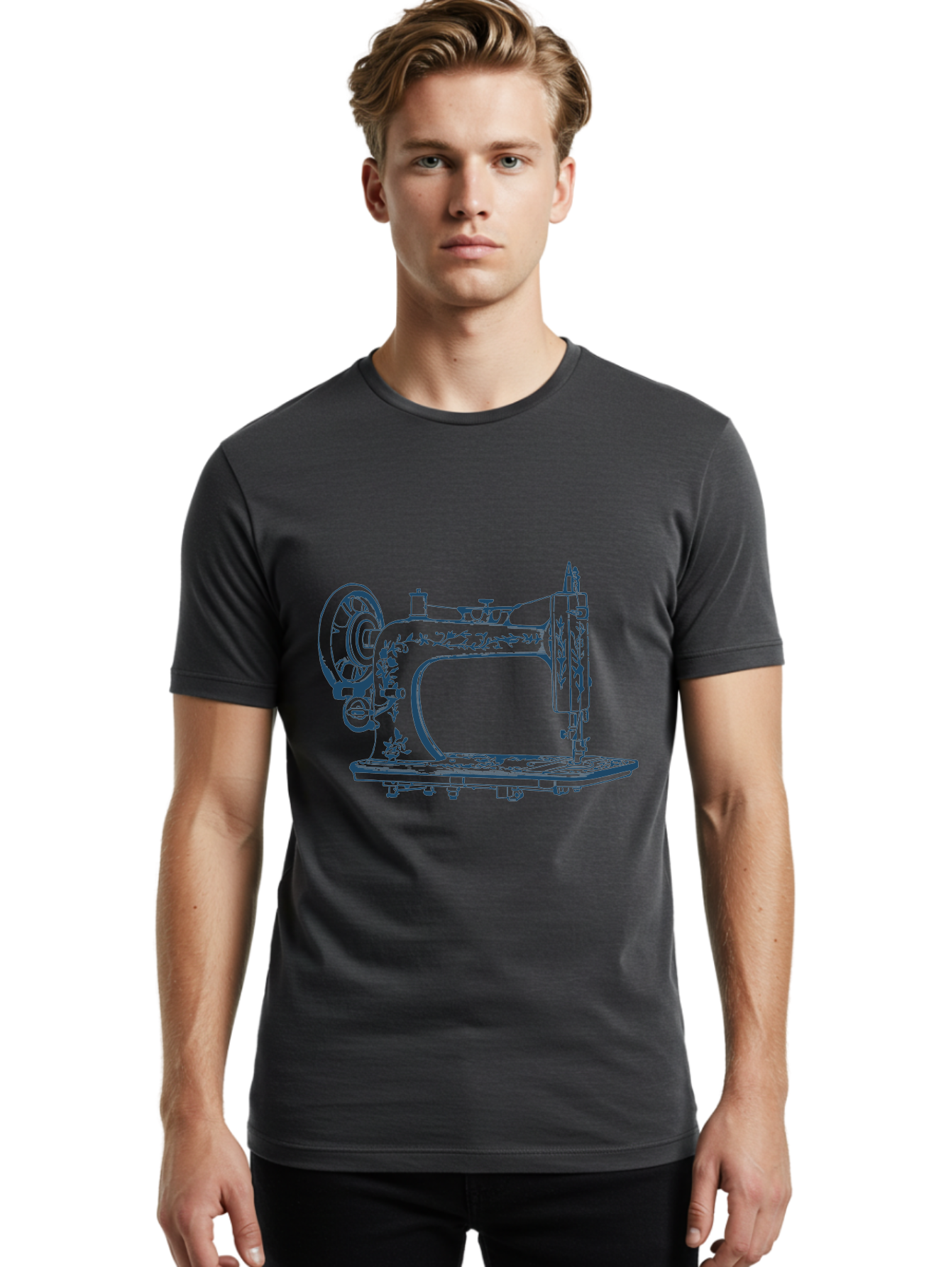 Sewing-Machine Men'S Graphic Tee, 100% Cotton, Comfortable Casual Summer Wear, Machine Washable, Vintage Sewing Machine, Floral Patterns, Antique Machinery, Crafting Tools, Textile Art, Classic Design, Sewing Equipment, Ornate Details, Aae633