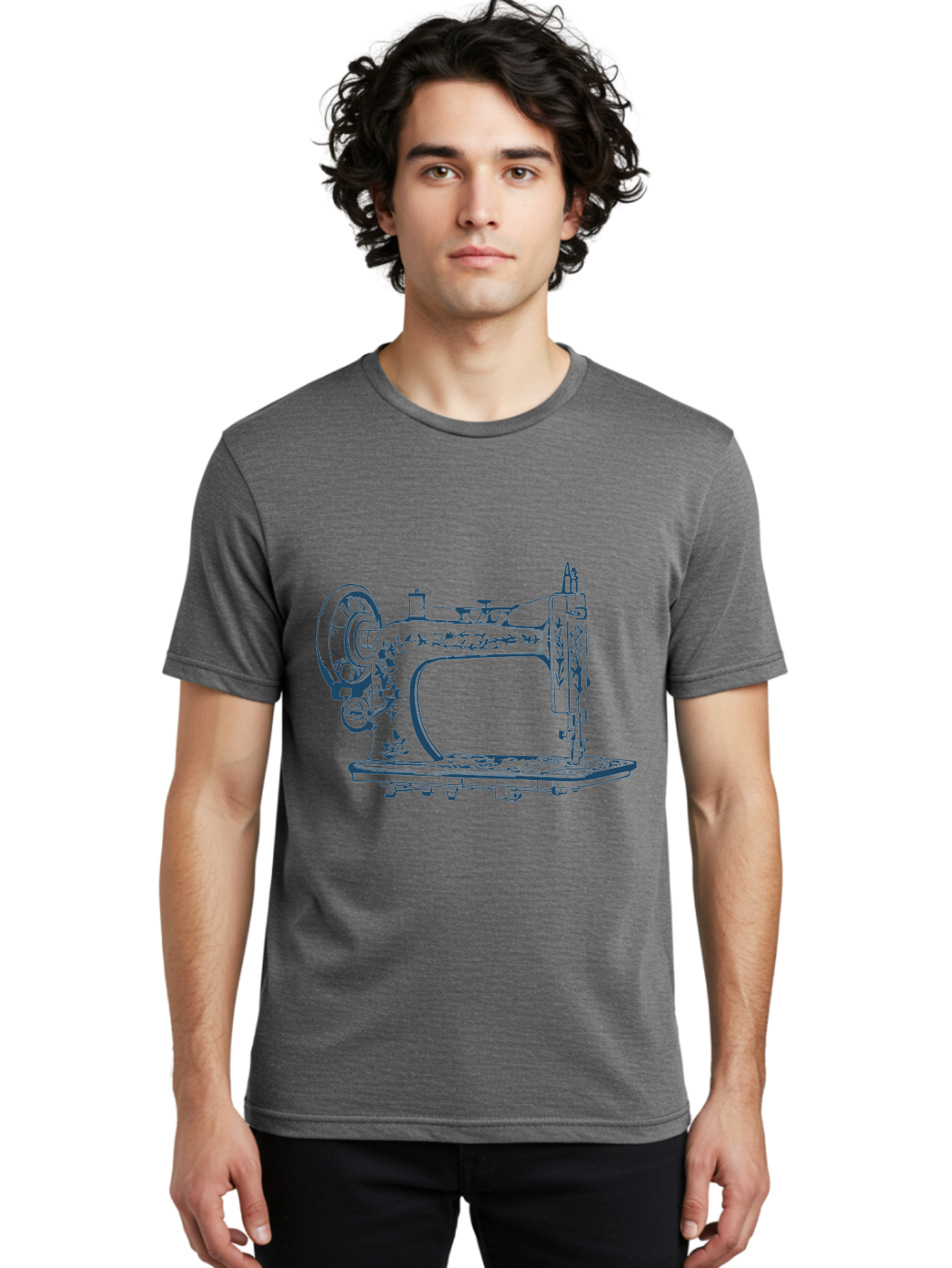 Sewing-Machine Men'S Graphic Tee, 100% Cotton, Comfortable Casual Summer Wear, Machine Washable, Vintage Sewing Machine, Floral Patterns, Antique Machinery, Crafting Tools, Textile Art, Classic Design, Sewing Equipment, Ornate Details, Aae633