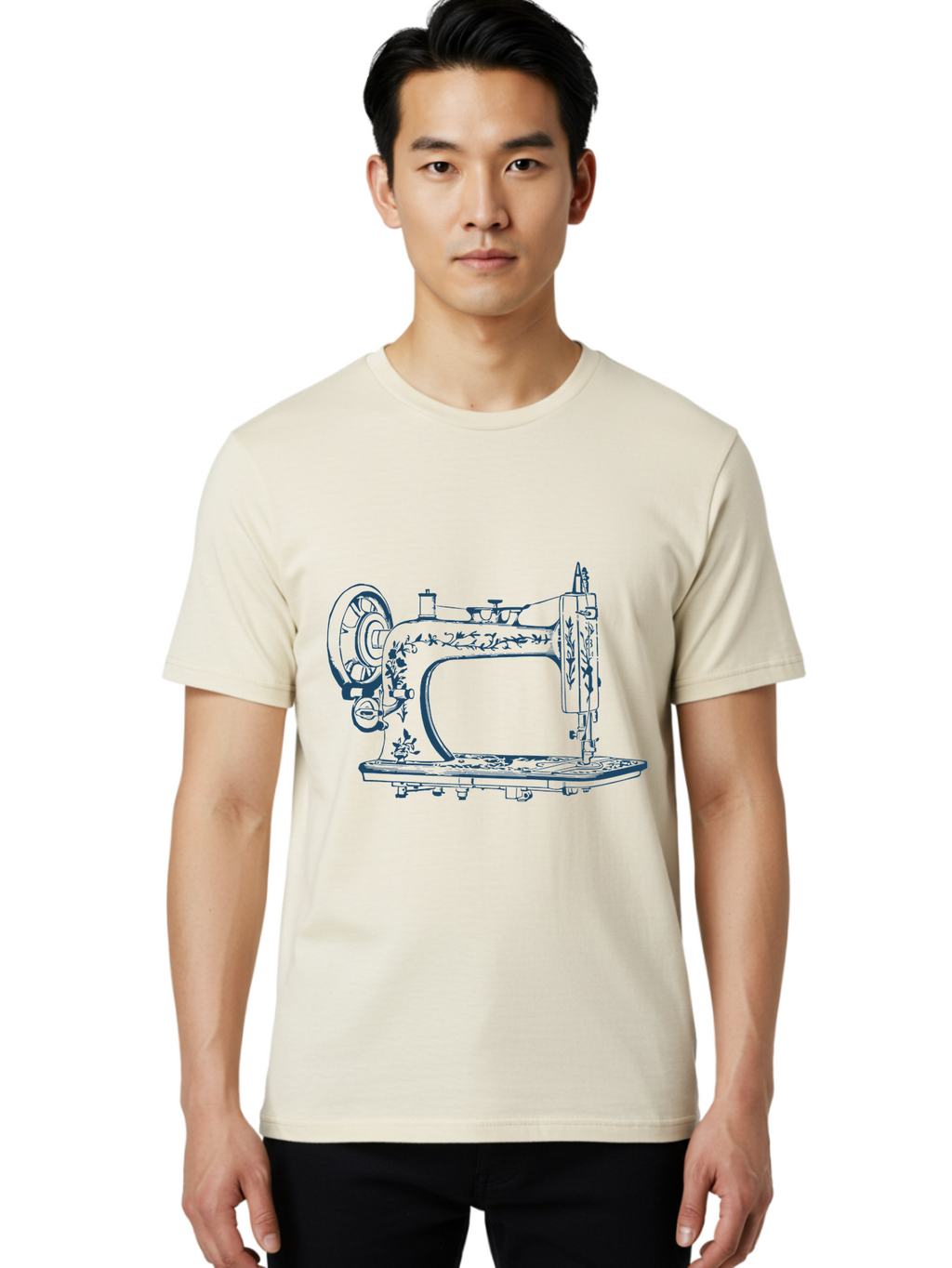 Sewing-Machine Men'S Graphic Tee, 100% Cotton, Comfortable Casual Summer Wear, Machine Washable, Vintage Sewing Machine, Floral Patterns, Antique Machinery, Crafting Tools, Textile Art, Classic Design, Sewing Equipment, Ornate Details, Aae633