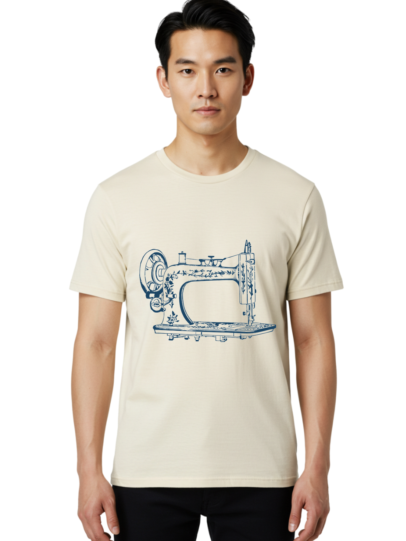 Sewing-Machine Men'S Graphic Tee, 100% Cotton, Comfortable Casual Summer Wear, Machine Washable, Vintage Sewing Machine, Floral Patterns, Antique Machinery, Crafting Tools, Textile Art, Classic Design, Sewing Equipment, Ornate Details, Aae633