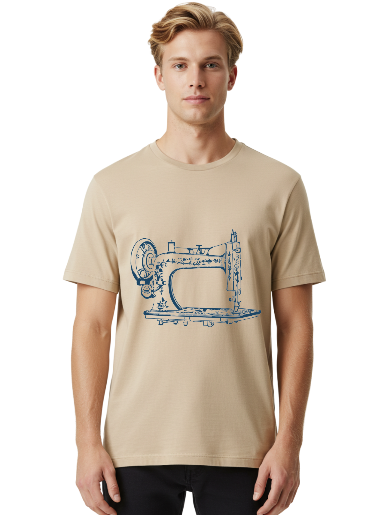 Sewing-Machine Men'S Graphic Tee, 100% Cotton, Comfortable Casual Summer Wear, Machine Washable, Vintage Sewing Machine, Floral Patterns, Antique Machinery, Crafting Tools, Textile Art, Classic Design, Sewing Equipment, Ornate Details, Aae633