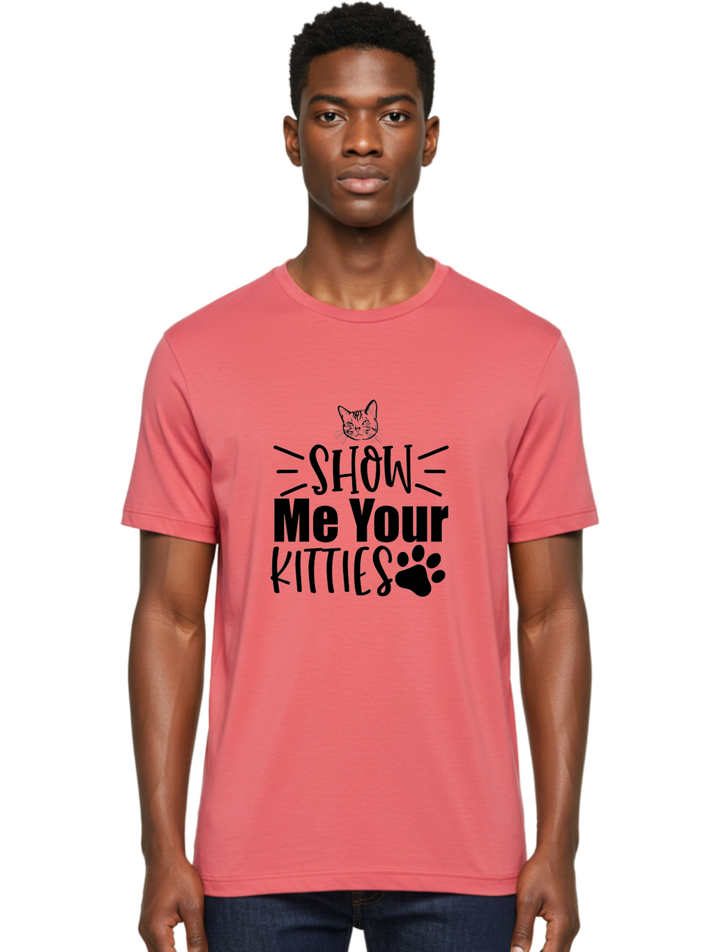 Show Me Your Kitties Men'S Graphic Tee, 100% Cotton, Comfortable Casual Summer Wear, Machine Washable, Cat Lovers, Kitties, Cat Theme, Feline Fun, Paw Print, Cat Face, Cute Graphics, Pet Lovers, Show Me Your Kitties Aae636