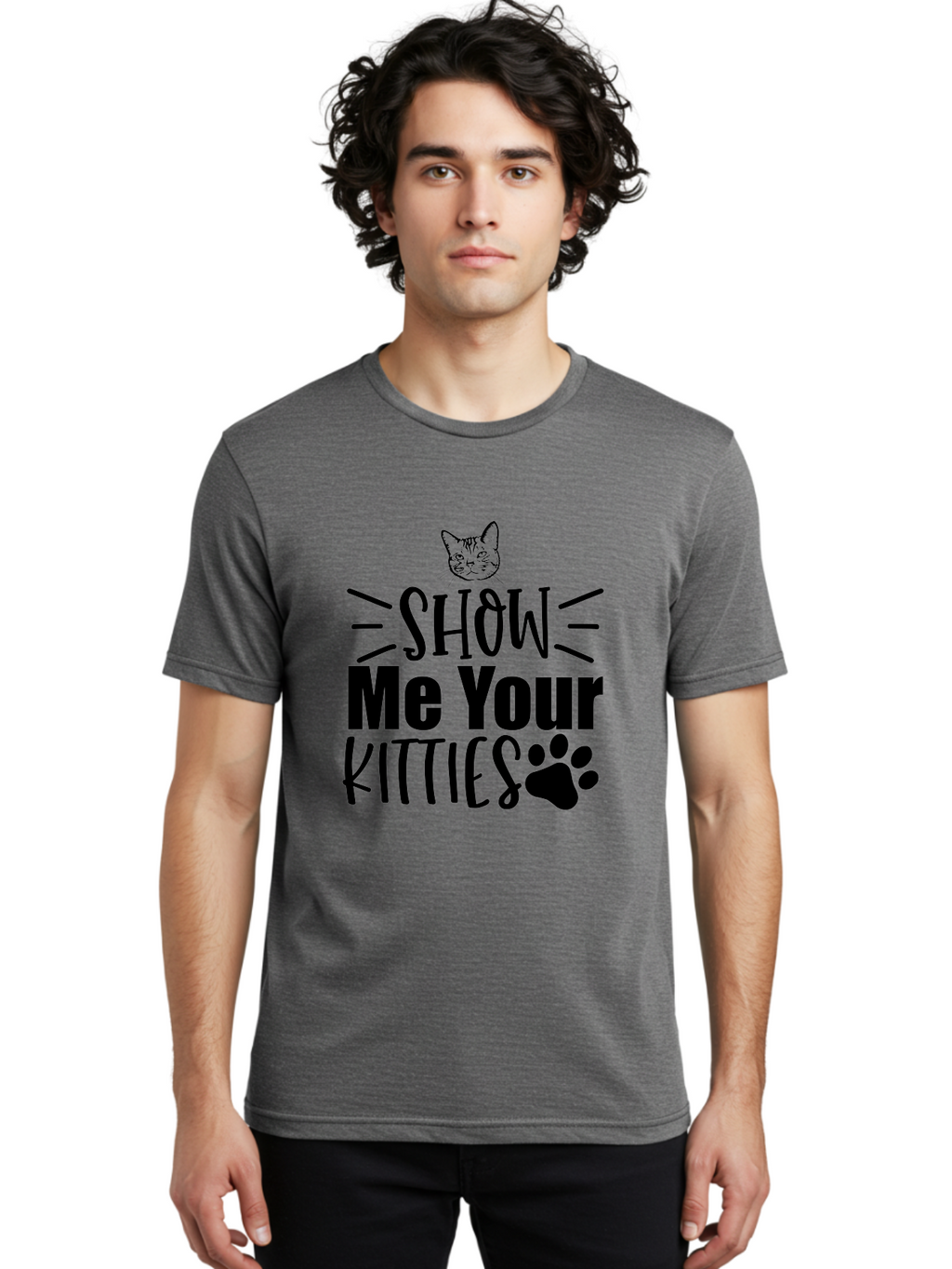 Show Me Your Kitties Men'S Graphic Tee, 100% Cotton, Comfortable Casual Summer Wear, Machine Washable, Cat Lovers, Kitties, Cat Theme, Feline Fun, Paw Print, Cat Face, Cute Graphics, Pet Lovers, Show Me Your Kitties Aae636