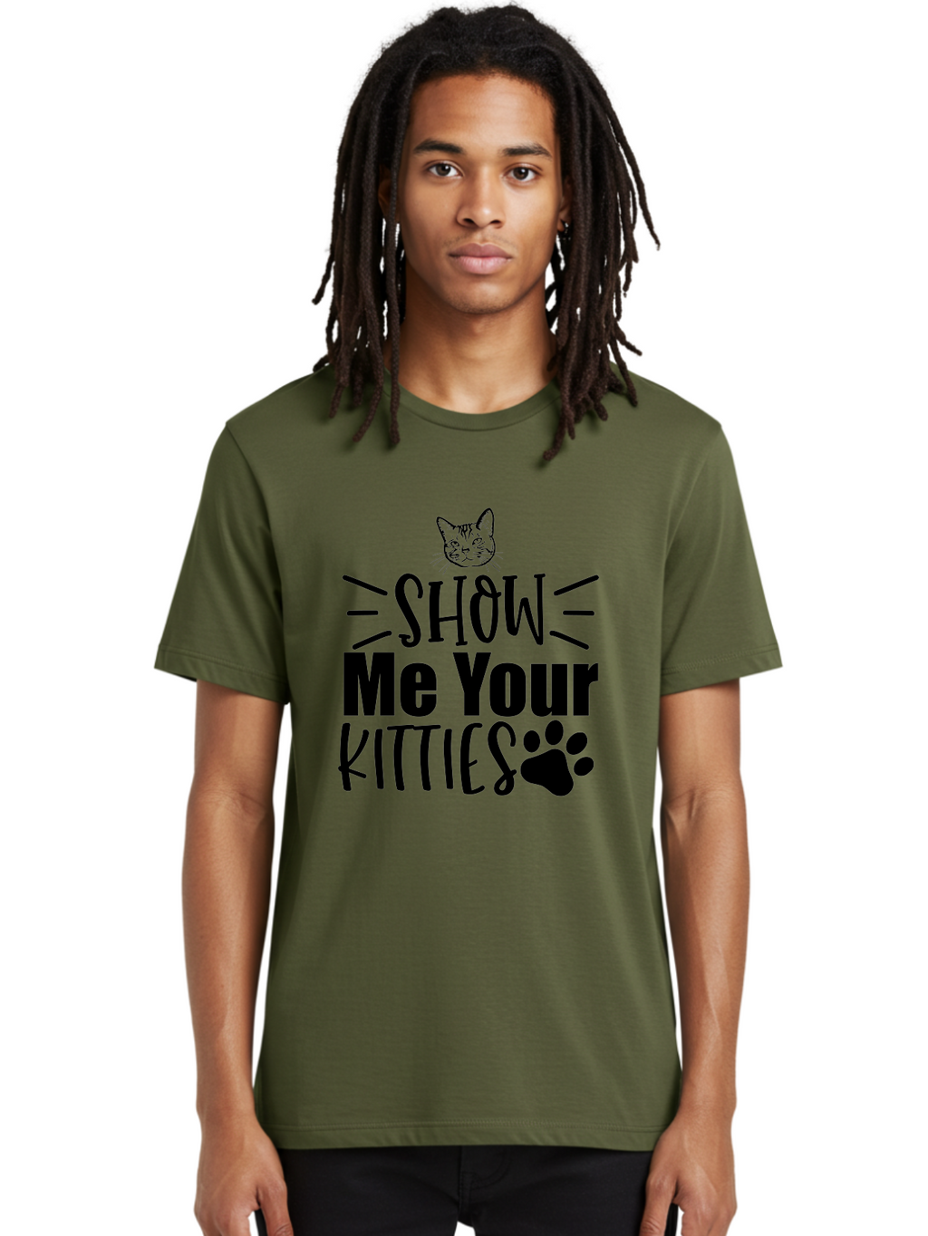 Show Me Your Kitties Men'S Graphic Tee, 100% Cotton, Comfortable Casual Summer Wear, Machine Washable, Cat Lovers, Kitties, Cat Theme, Feline Fun, Paw Print, Cat Face, Cute Graphics, Pet Lovers, Show Me Your Kitties Aae636