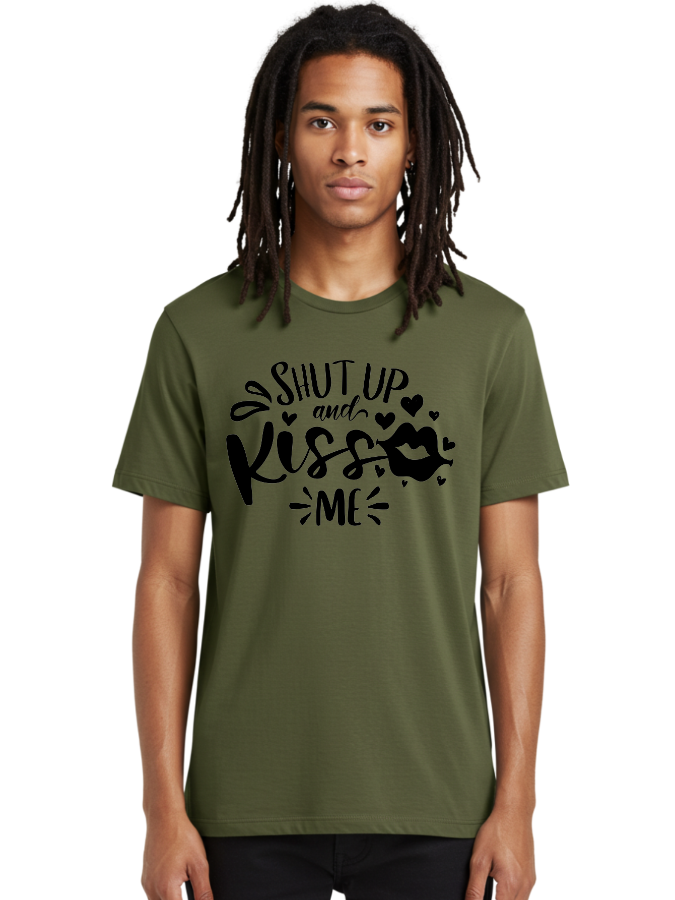 Shut Up And Kiss Me Men'S Graphic Tee, 100% Cotton, Comfortable Casual Summer Wear, Machine Washable, Love Quotes, Romantic Phrases, Kiss Me, Shut Up, Valentines Day Gifts, Couples Quotes, Heart Graphics, Lips Illustration, Sassy Phrases Aae638
