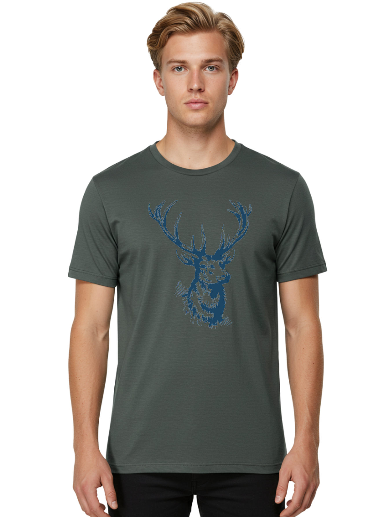 Silent Antler King Men'S Graphic Tee, 100% Cotton, Comfortable Casual Summer Wear, Machine Washable, Illustration Of Elk, Majestic Antlers, Wildlife Art, Wild Animal, Rugged Charm, Detailed Sketch, Forest Creature, Wildlife Illustration Aae642