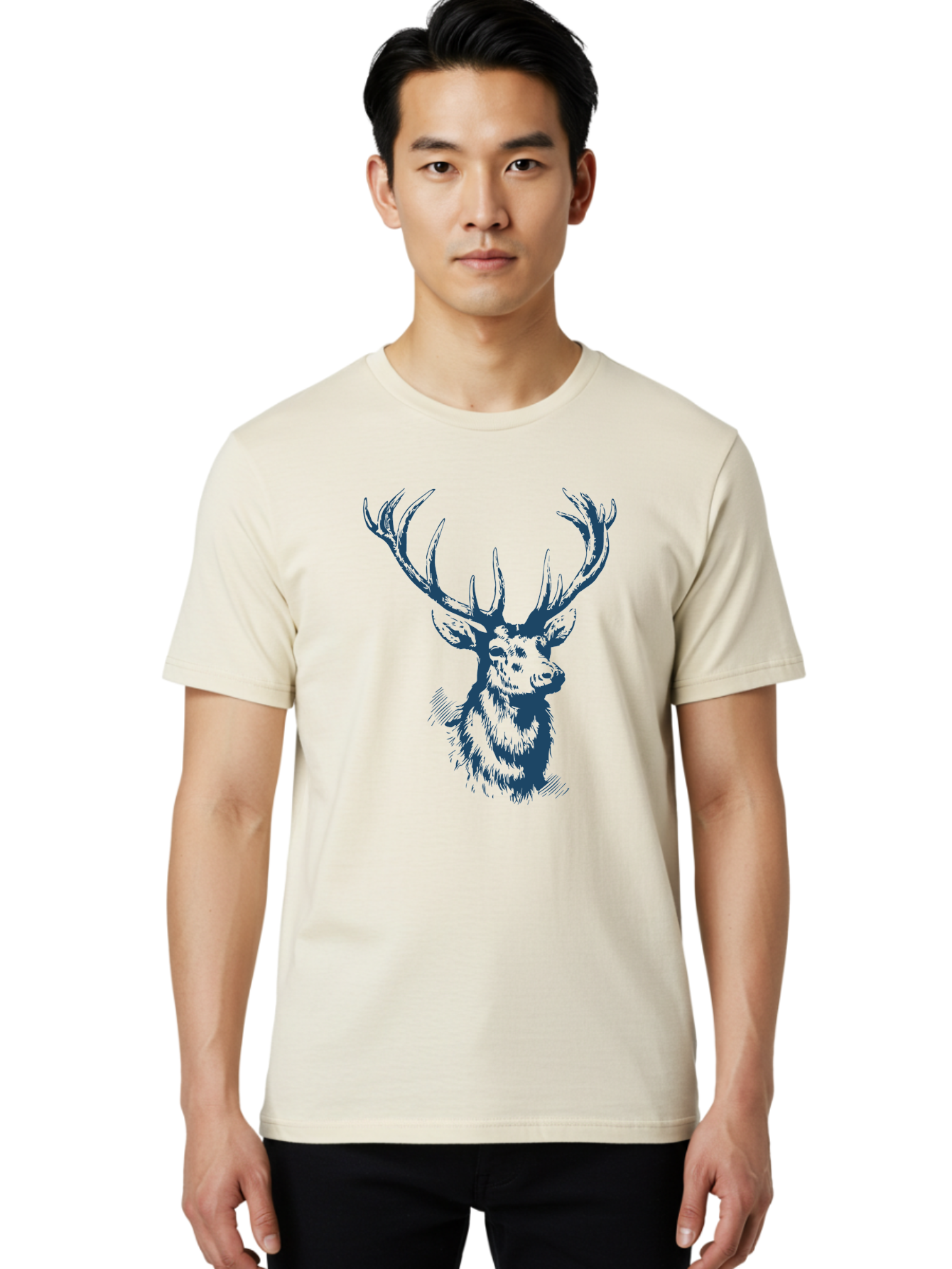 Silent Antler King Men'S Graphic Tee, 100% Cotton, Comfortable Casual Summer Wear, Machine Washable, Illustration Of Elk, Majestic Antlers, Wildlife Art, Wild Animal, Rugged Charm, Detailed Sketch, Forest Creature, Wildlife Illustration Aae642