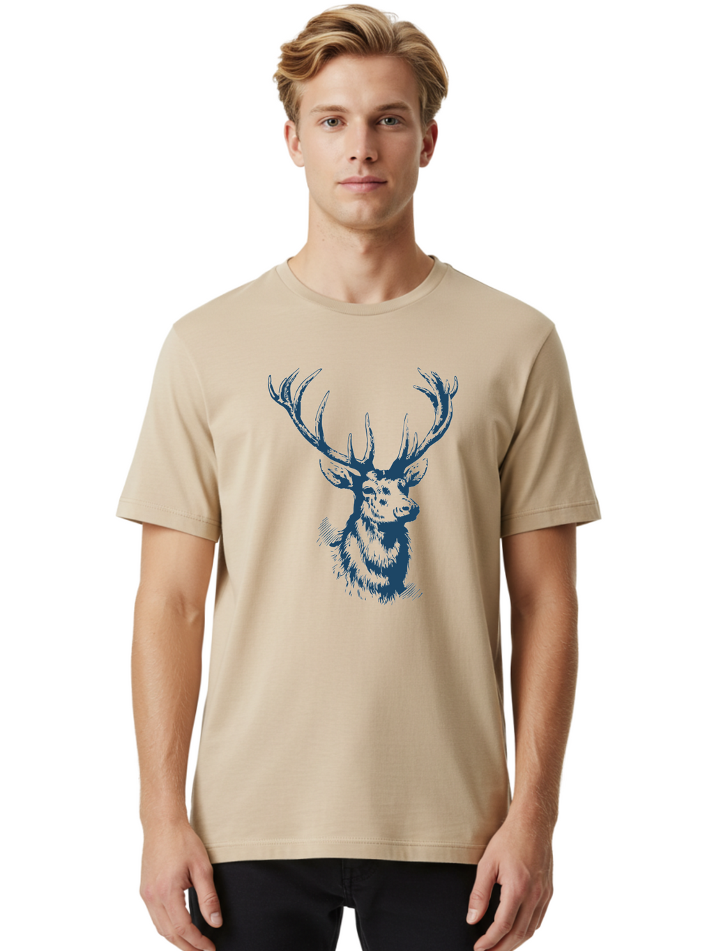 Silent Antler King Men'S Graphic Tee, 100% Cotton, Comfortable Casual Summer Wear, Machine Washable, Illustration Of Elk, Majestic Antlers, Wildlife Art, Wild Animal, Rugged Charm, Detailed Sketch, Forest Creature, Wildlife Illustration Aae642
