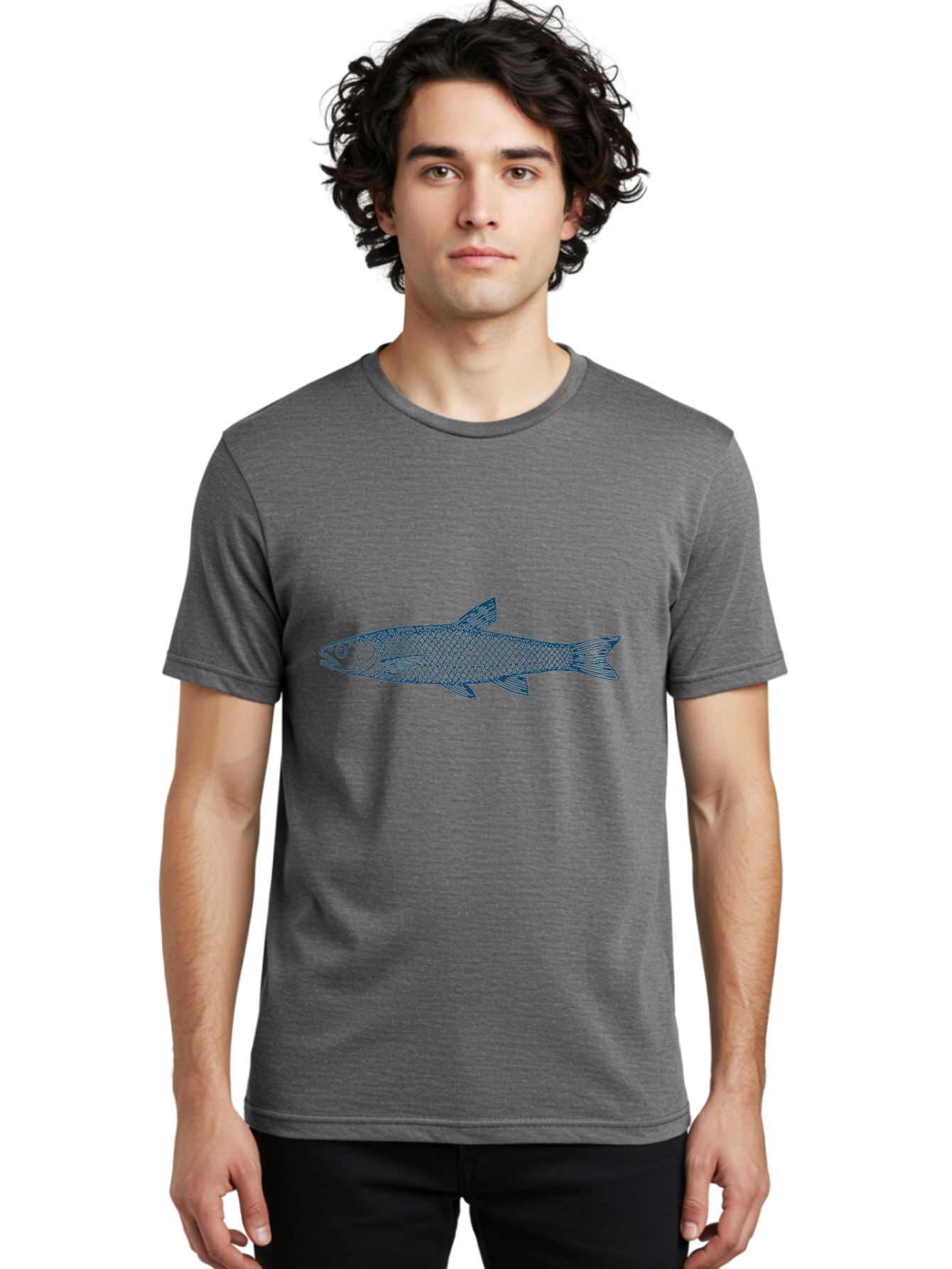 Silent Fin Men'S Graphic Tee, 100% Cotton, Comfortable Casual Summer Wear, Machine Washable, Illustration Of A Fish, Fish Drawing, Aquatic Life, Marine Biology, Detailed Scales, Fins, Tail, Underwater Creature, Wildlife Art Aae643