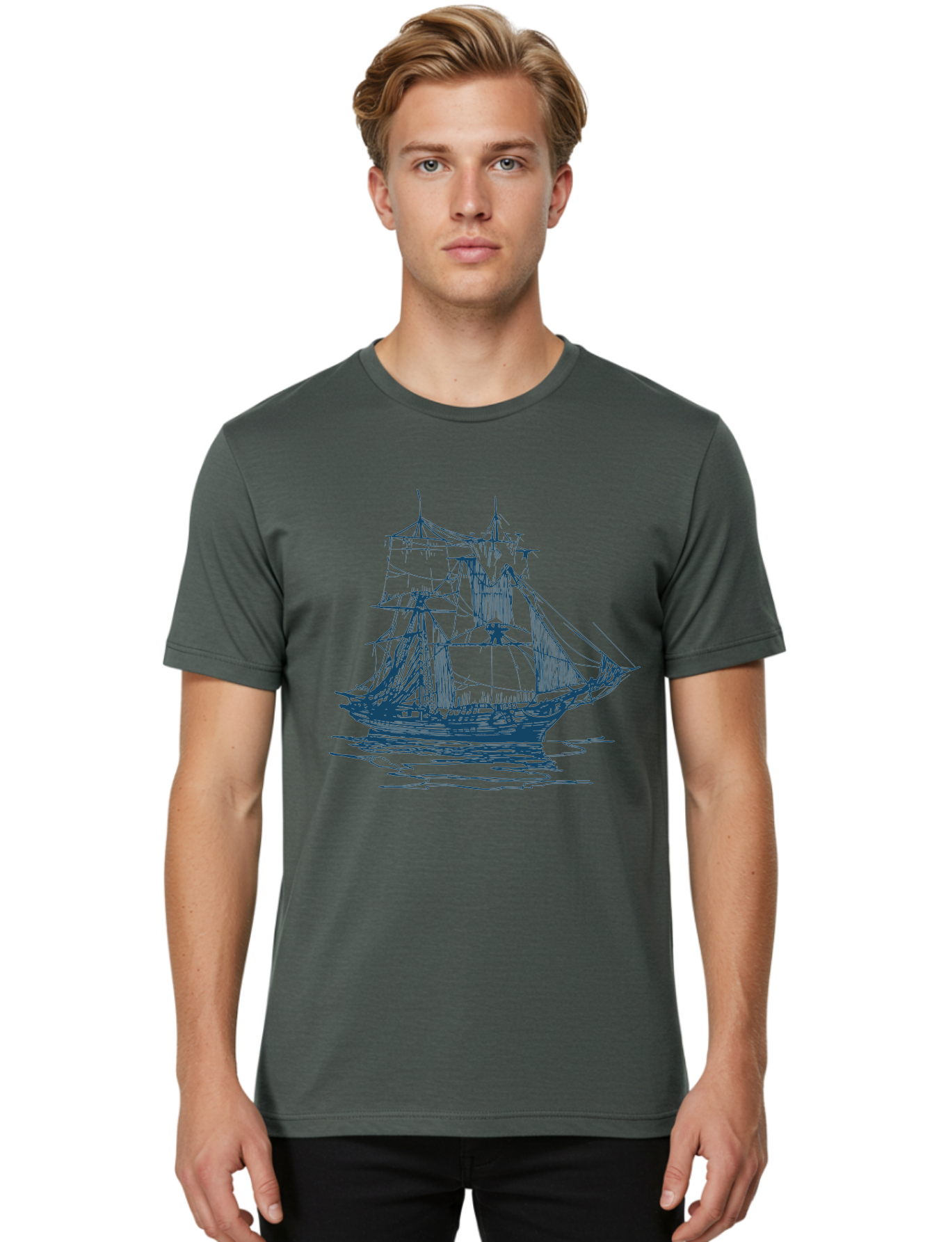 Silent Sails Ship Men'S Graphic Tee, 100% Cotton, Comfortable Casual Summer Wear, Machine Washable, Sailing Ship, Tall Ship, Naval Vessel, Sailing Boat, Ocean Waves, Nautical Theme, Historic Ship, Classic Sailing, Maritime Illustration Aae644