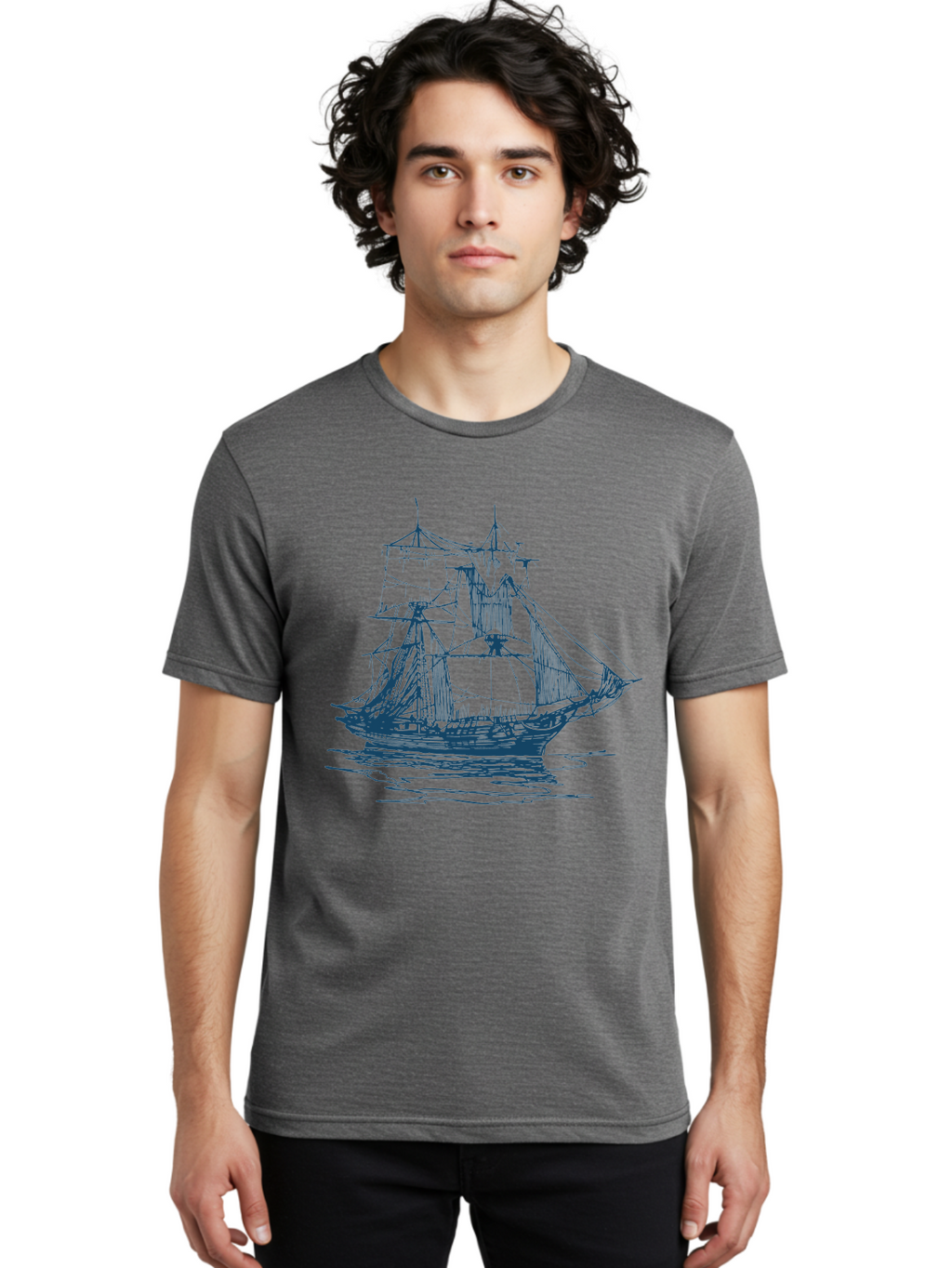 Silent Sails Ship Men'S Graphic Tee, 100% Cotton, Comfortable Casual Summer Wear, Machine Washable, Sailing Ship, Tall Ship, Naval Vessel, Sailing Boat, Ocean Waves, Nautical Theme, Historic Ship, Classic Sailing, Maritime Illustration Aae644