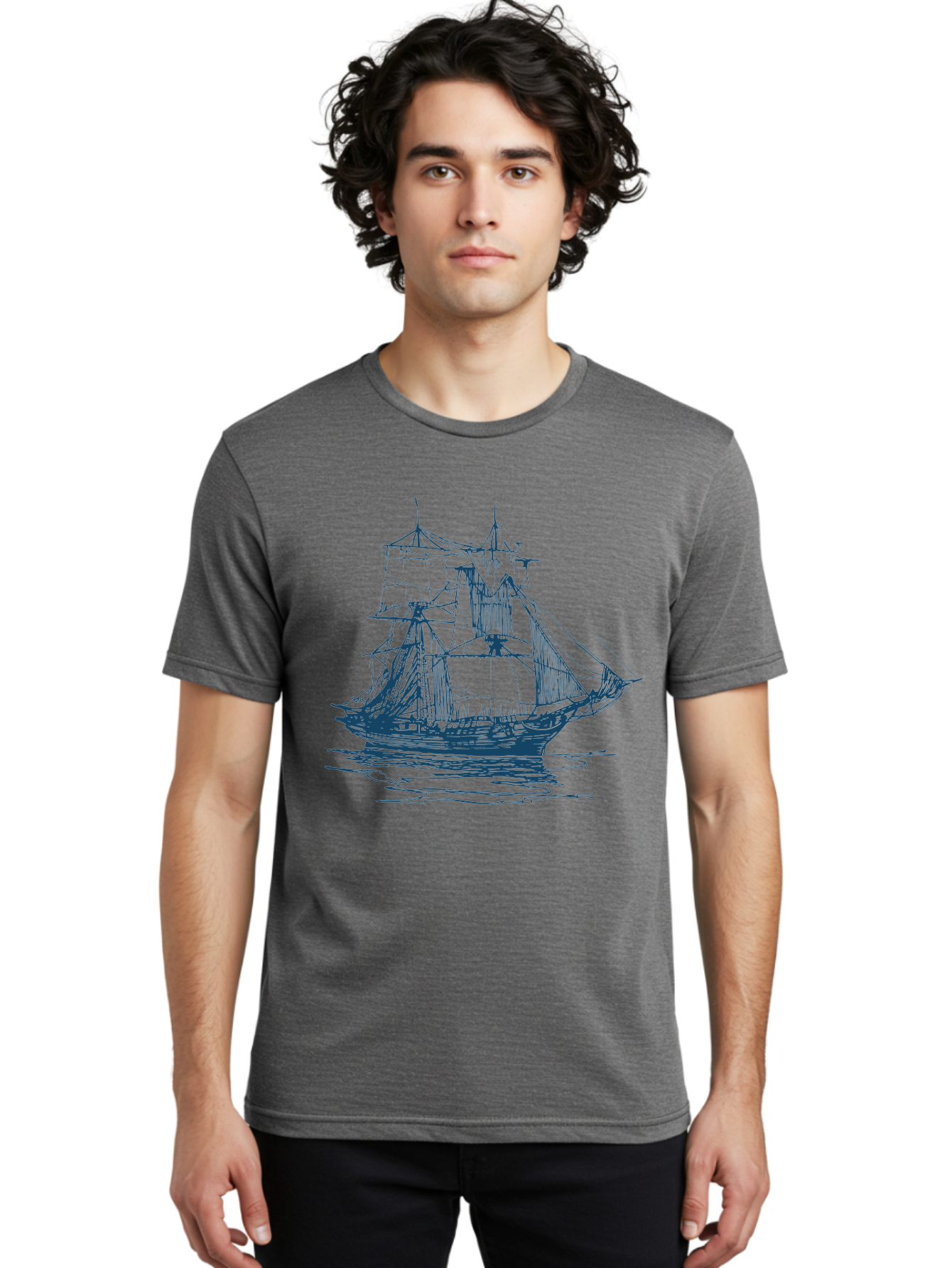 Silent Sails Ship Men'S Graphic Tee, 100% Cotton, Comfortable Casual Summer Wear, Machine Washable, Sailing Ship, Tall Ship, Naval Vessel, Sailing Boat, Ocean Waves, Nautical Theme, Historic Ship, Classic Sailing, Maritime Illustration Aae644