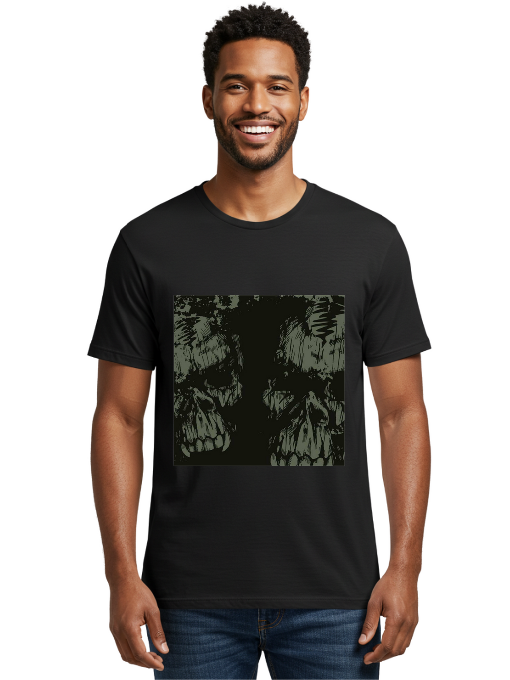 Silent Skulls Men'S Graphic Tee, 100% Cotton, Comfortable Casual Summer Wear, Machine Washable, Dark Fantasy, Skull Art, Gothic Style, Black And Grey, Creepy Atmosphere, Horror Theme, Death Symbol, Skull Design Aae645