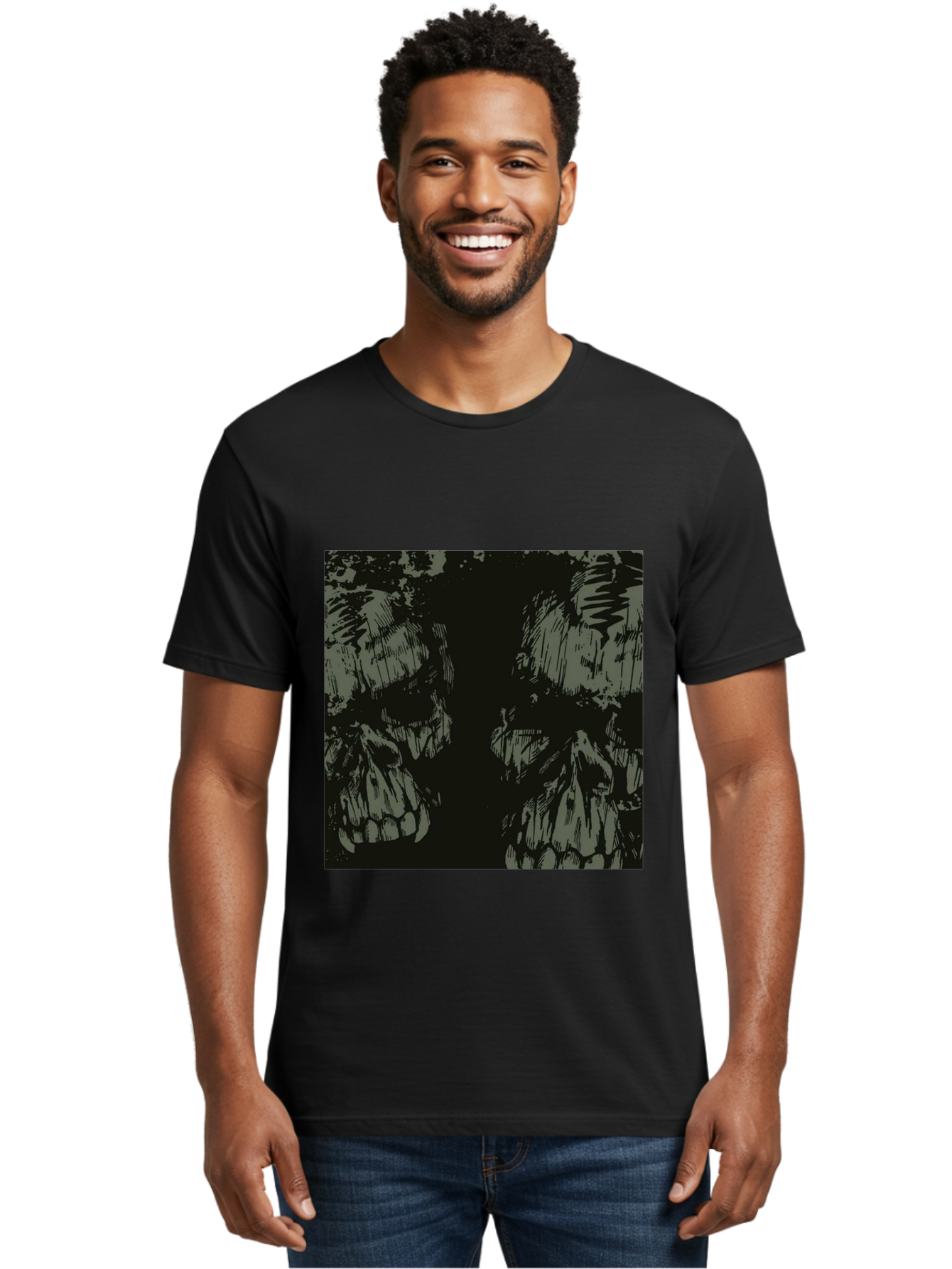 Silent Skulls Men'S Graphic Tee, 100% Cotton, Comfortable Casual Summer Wear, Machine Washable, Dark Fantasy, Skull Art, Gothic Style, Black And Grey, Creepy Atmosphere, Horror Theme, Death Symbol, Skull Design Aae645