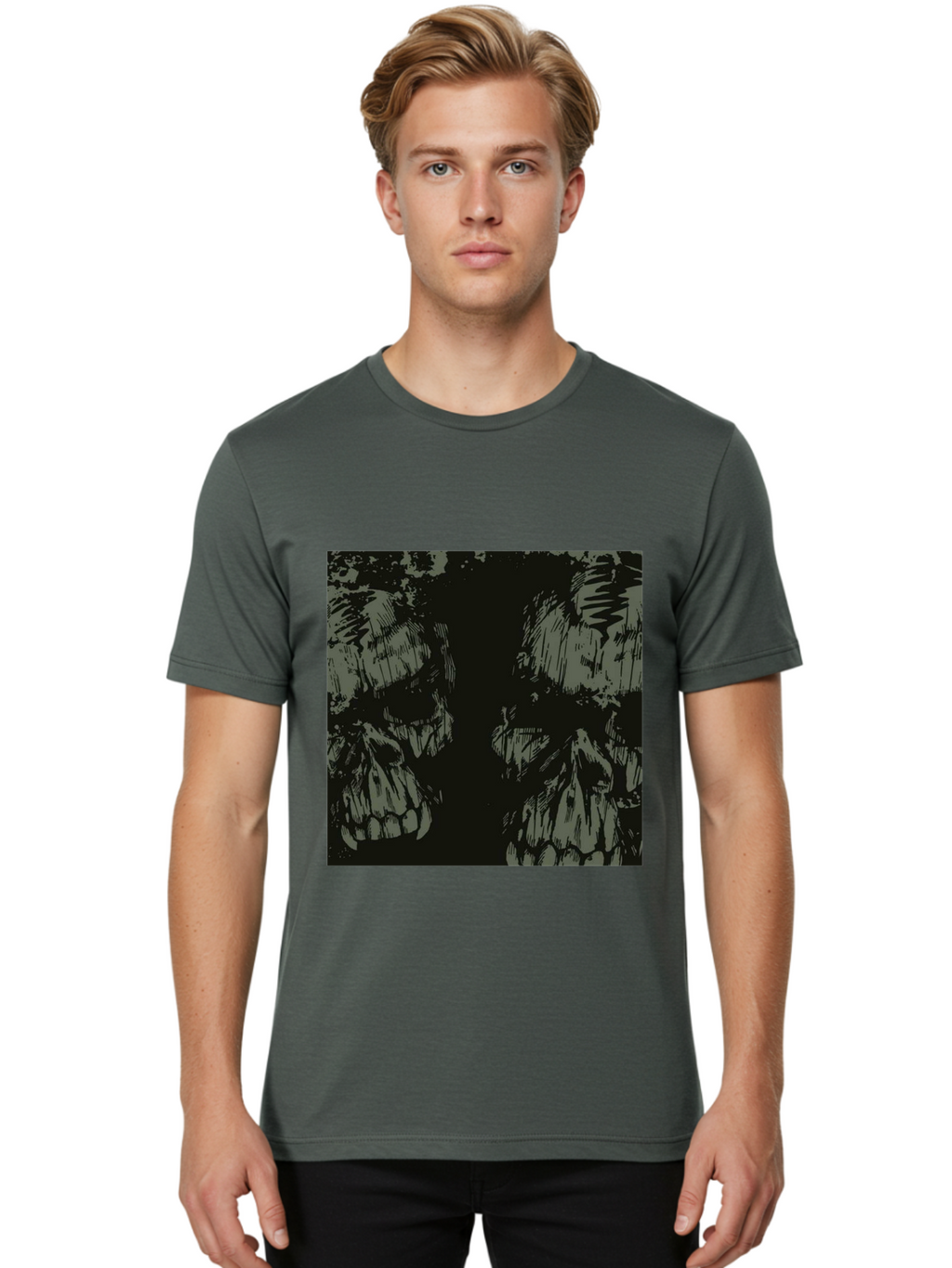 Silent Skulls Men'S Graphic Tee, 100% Cotton, Comfortable Casual Summer Wear, Machine Washable, Dark Fantasy, Skull Art, Gothic Style, Black And Grey, Creepy Atmosphere, Horror Theme, Death Symbol, Skull Design Aae645