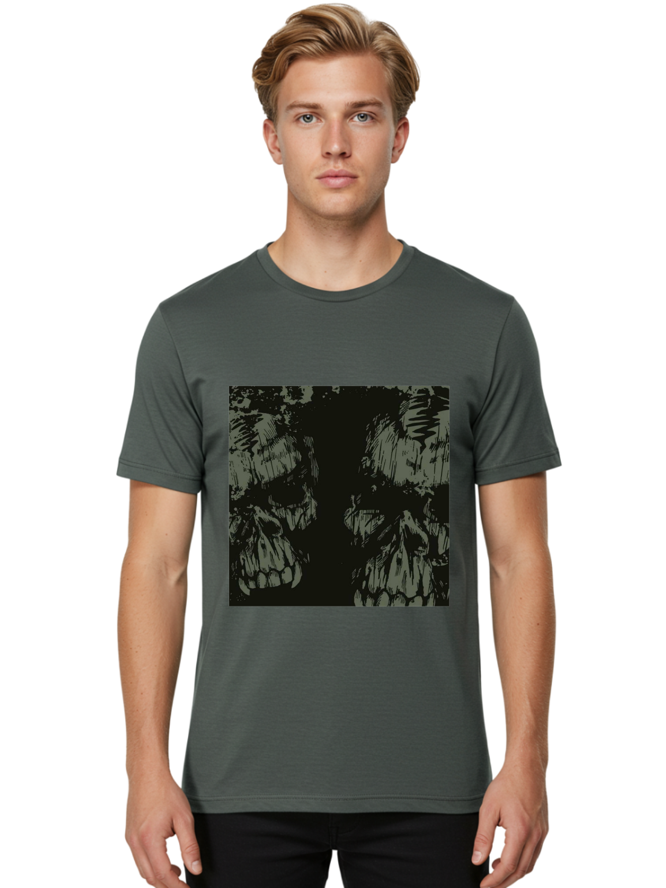 Silent Skulls Men'S Graphic Tee, 100% Cotton, Comfortable Casual Summer Wear, Machine Washable, Dark Fantasy, Skull Art, Gothic Style, Black And Grey, Creepy Atmosphere, Horror Theme, Death Symbol, Skull Design Aae645