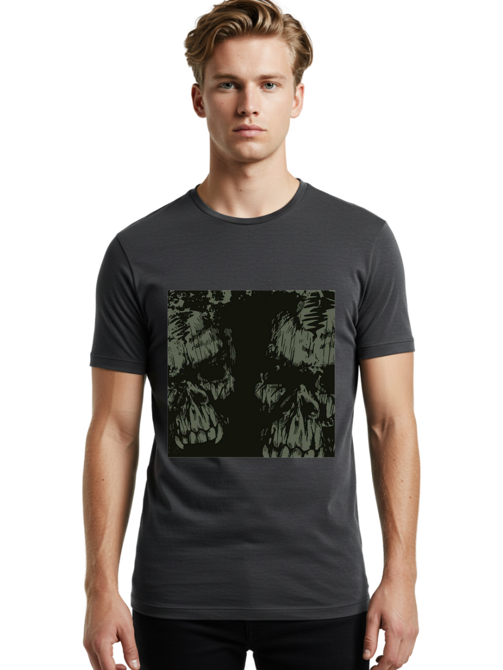 Silent Skulls Men'S Graphic Tee, 100% Cotton, Comfortable Casual Summer Wear, Machine Washable, Dark Fantasy, Skull Art, Gothic Style, Black And Grey, Creepy Atmosphere, Horror Theme, Death Symbol, Skull Design Aae645