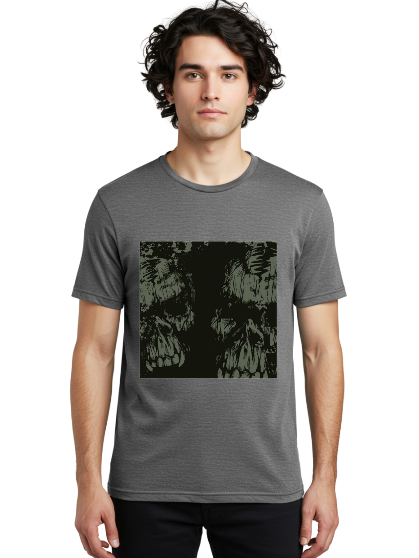 Silent Skulls Men'S Graphic Tee, 100% Cotton, Comfortable Casual Summer Wear, Machine Washable, Dark Fantasy, Skull Art, Gothic Style, Black And Grey, Creepy Atmosphere, Horror Theme, Death Symbol, Skull Design Aae645