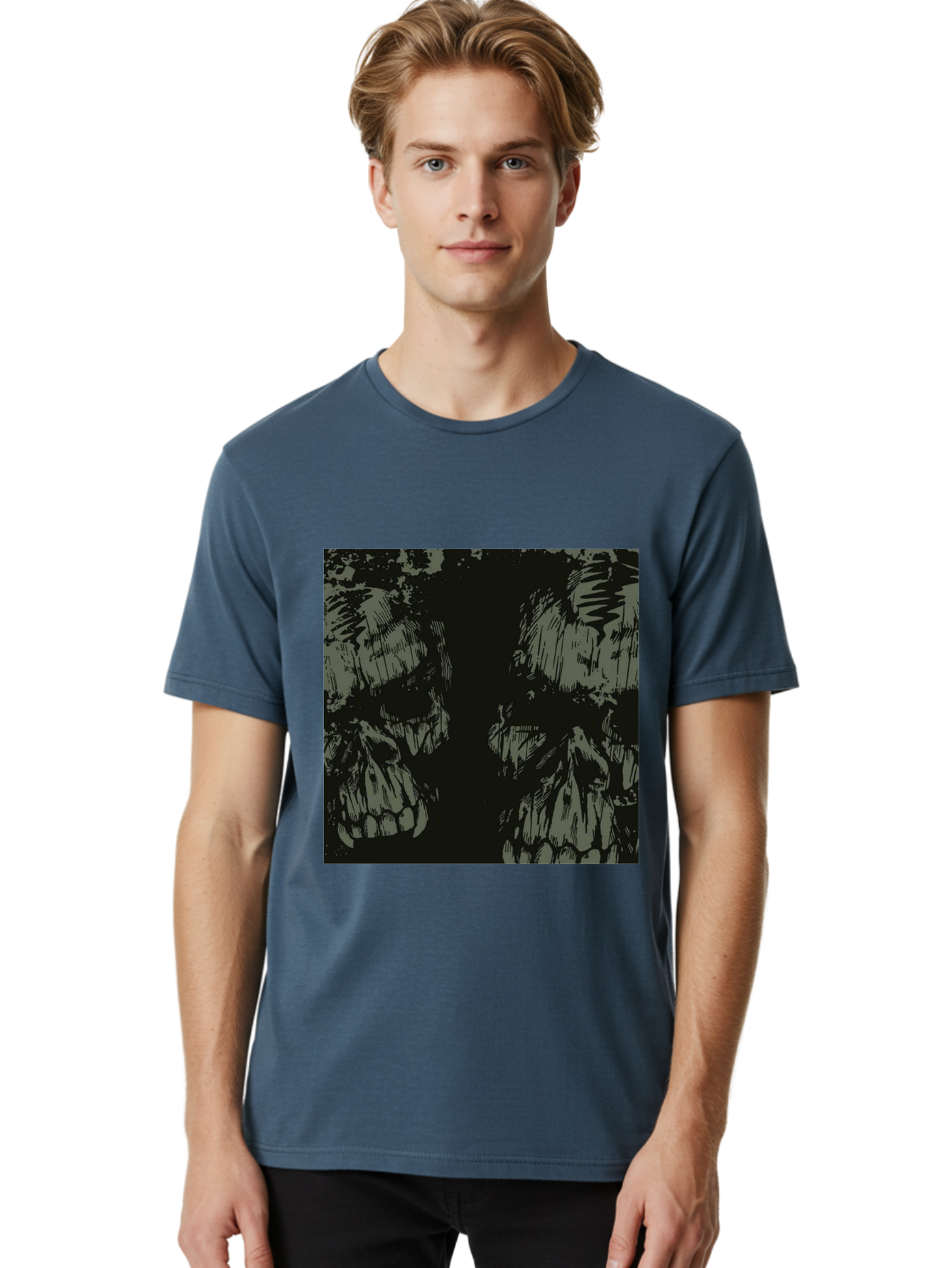 Silent Skulls Men'S Graphic Tee, 100% Cotton, Comfortable Casual Summer Wear, Machine Washable, Dark Fantasy, Skull Art, Gothic Style, Black And Grey, Creepy Atmosphere, Horror Theme, Death Symbol, Skull Design Aae645
