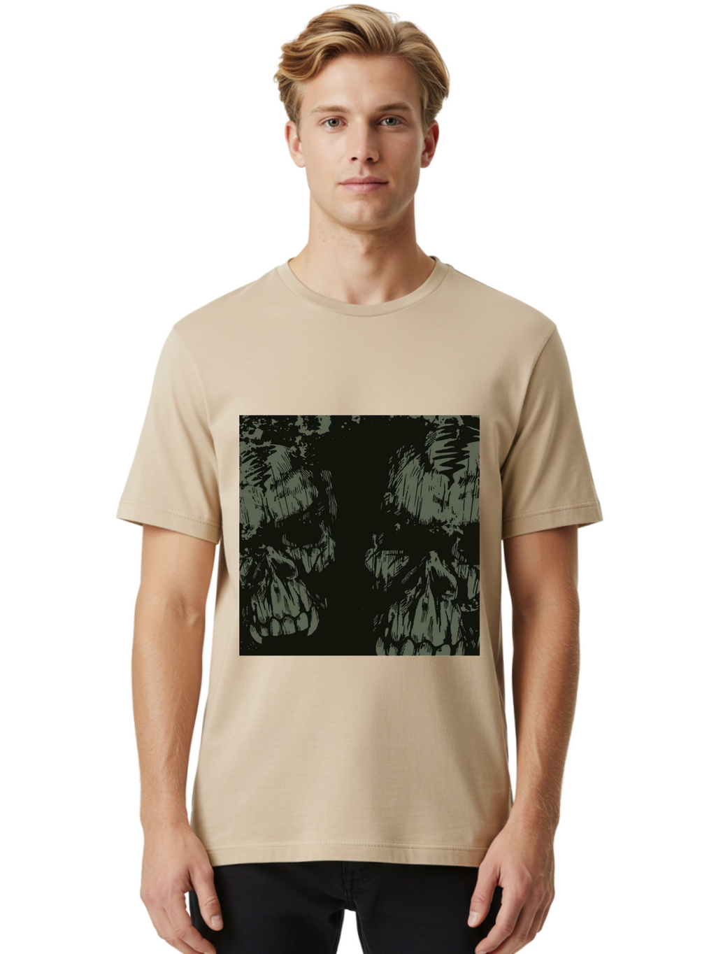 Silent Skulls Men'S Graphic Tee, 100% Cotton, Comfortable Casual Summer Wear, Machine Washable, Dark Fantasy, Skull Art, Gothic Style, Black And Grey, Creepy Atmosphere, Horror Theme, Death Symbol, Skull Design Aae645