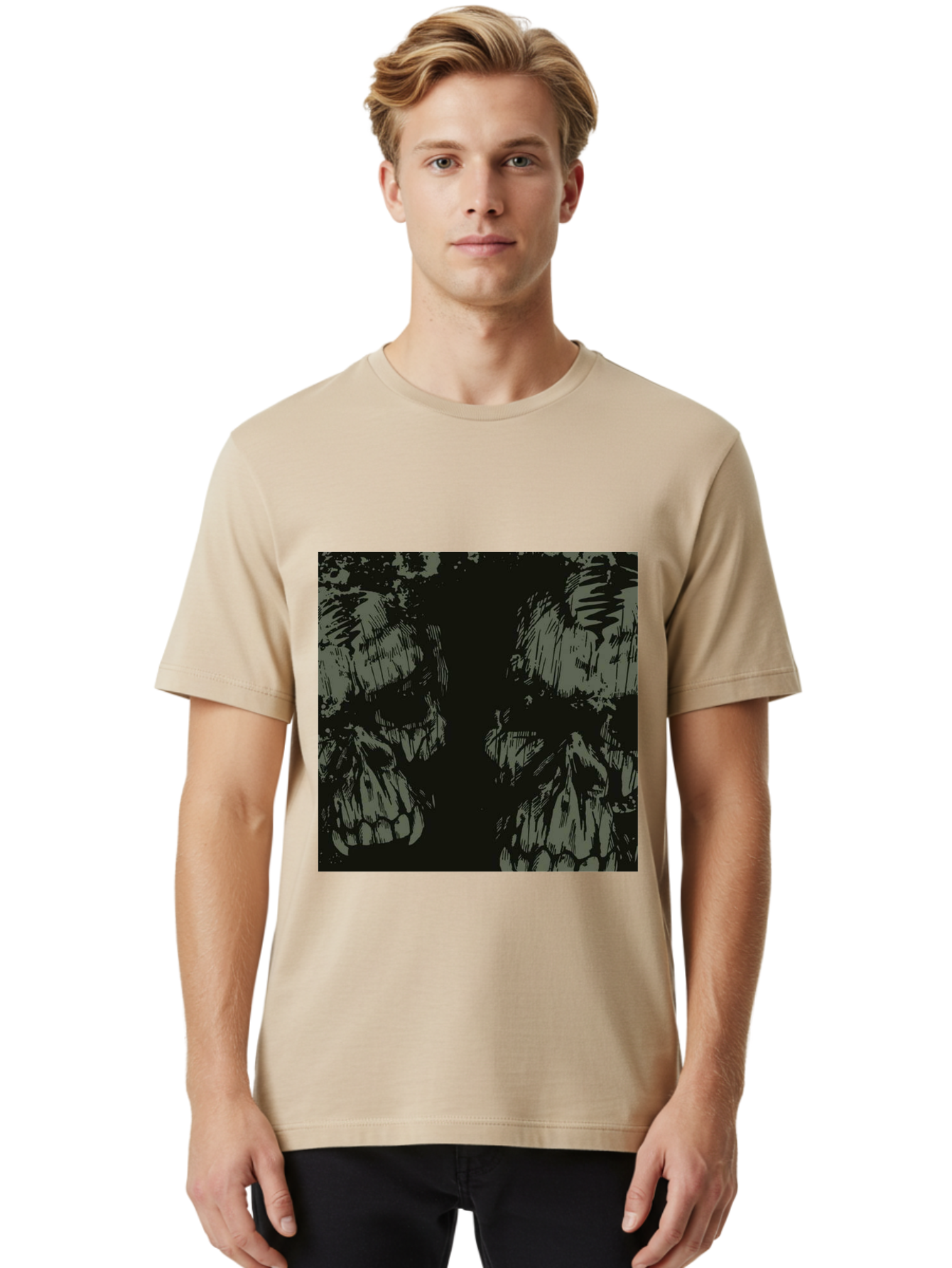 Silent Skulls Men'S Graphic Tee, 100% Cotton, Comfortable Casual Summer Wear, Machine Washable, Dark Fantasy, Skull Art, Gothic Style, Black And Grey, Creepy Atmosphere, Horror Theme, Death Symbol, Skull Design Aae645