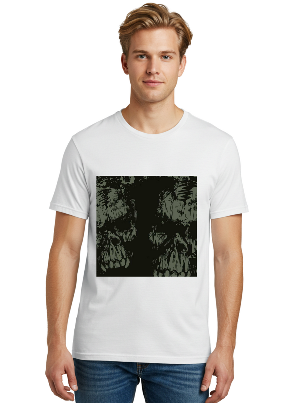 Silent Skulls Men'S Graphic Tee, 100% Cotton, Comfortable Casual Summer Wear, Machine Washable, Dark Fantasy, Skull Art, Gothic Style, Black And Grey, Creepy Atmosphere, Horror Theme, Death Symbol, Skull Design Aae645