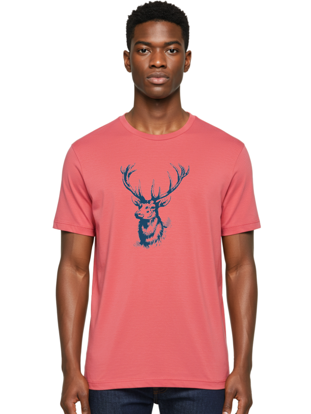 Silent Watcher Stag Men'S Graphic Tee, 100% Cotton, Comfortable Casual Summer Wear, Machine Washable, Deer, Wildlife, Majestic Animal, Stag, Antlers, Woodland Creature, Sketch Art, Illustration, Forest Dwellers Aae646