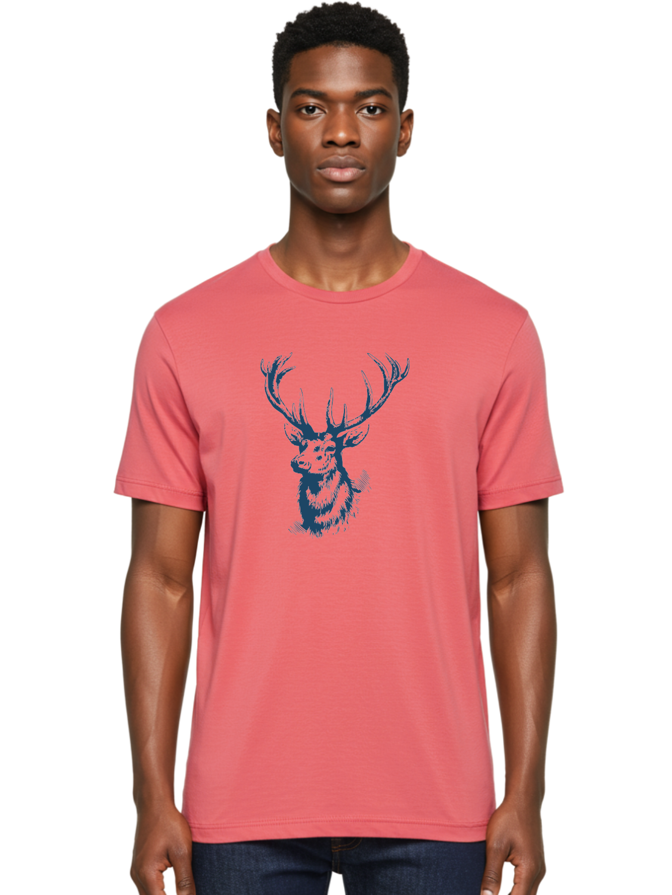 Silent Watcher Stag Men'S Graphic Tee, 100% Cotton, Comfortable Casual Summer Wear, Machine Washable, Deer, Wildlife, Majestic Animal, Stag, Antlers, Woodland Creature, Sketch Art, Illustration, Forest Dwellers Aae646