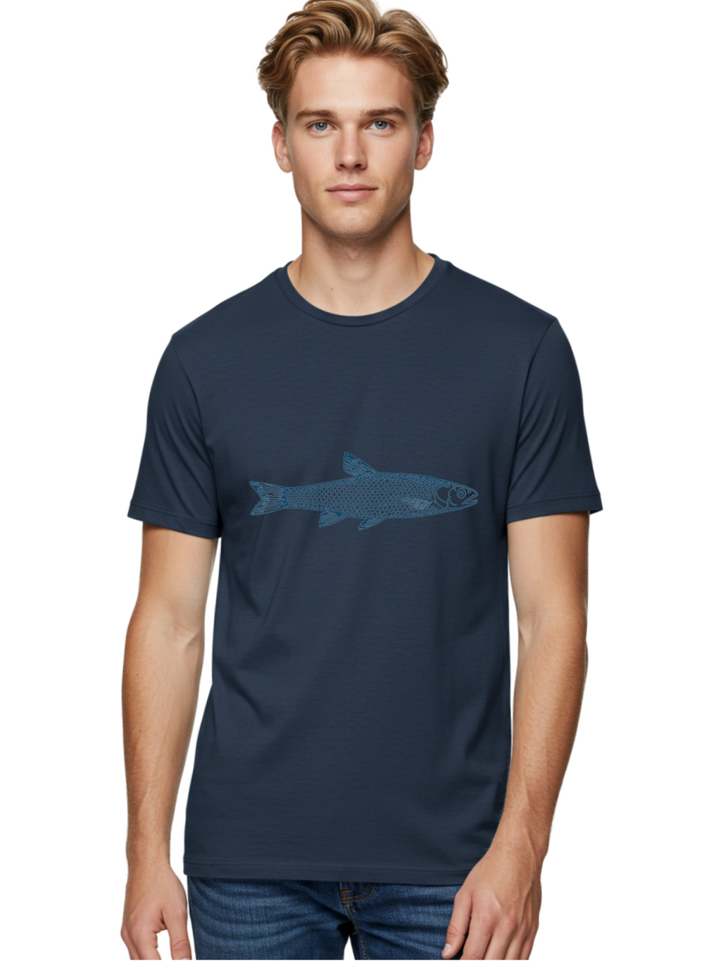 Silverline Fish Men'S Graphic Tee, 100% Cotton, Comfortable Casual Summer Wear, Machine Washable, Illustration Of A Fish, Fish With Scales, Aquatic Animal, Ocean Life, Sea Creature, Wildlife, Marine Biology, Fish Art, Detailed Drawing, Aae647