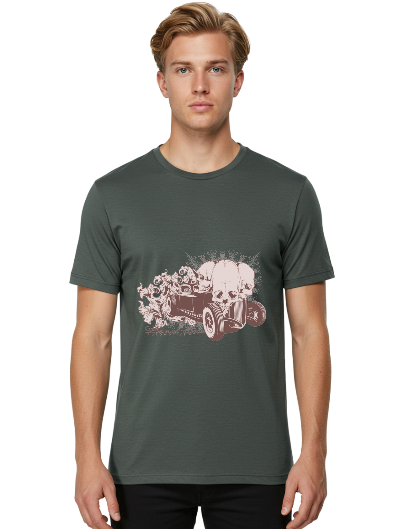 Skull Drive Men'S Graphic Tee, 100% Cotton, Comfortable Casual Summer Wear, Machine Washable, Hot Rod Car, Sugar Skull, Vintage Vehicle, Skull Design, Gothic Art, Automotive Culture, Custom Car, Skull Graphics Aae650