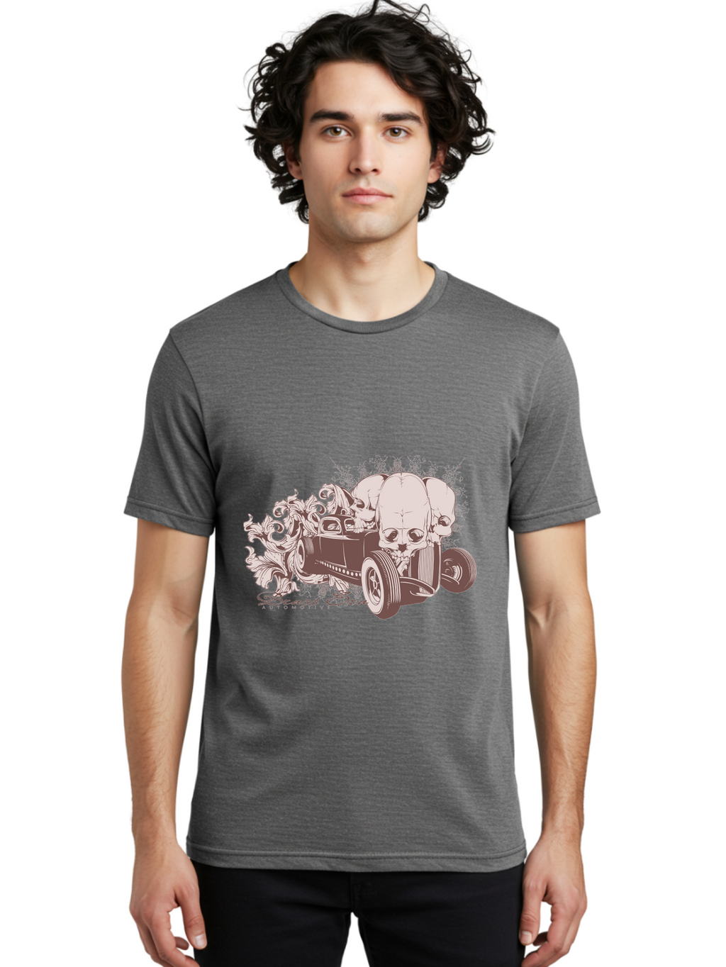 Skull Drive Men'S Graphic Tee, 100% Cotton, Comfortable Casual Summer Wear, Machine Washable, Hot Rod Car, Sugar Skull, Vintage Vehicle, Skull Design, Gothic Art, Automotive Culture, Custom Car, Skull Graphics Aae650