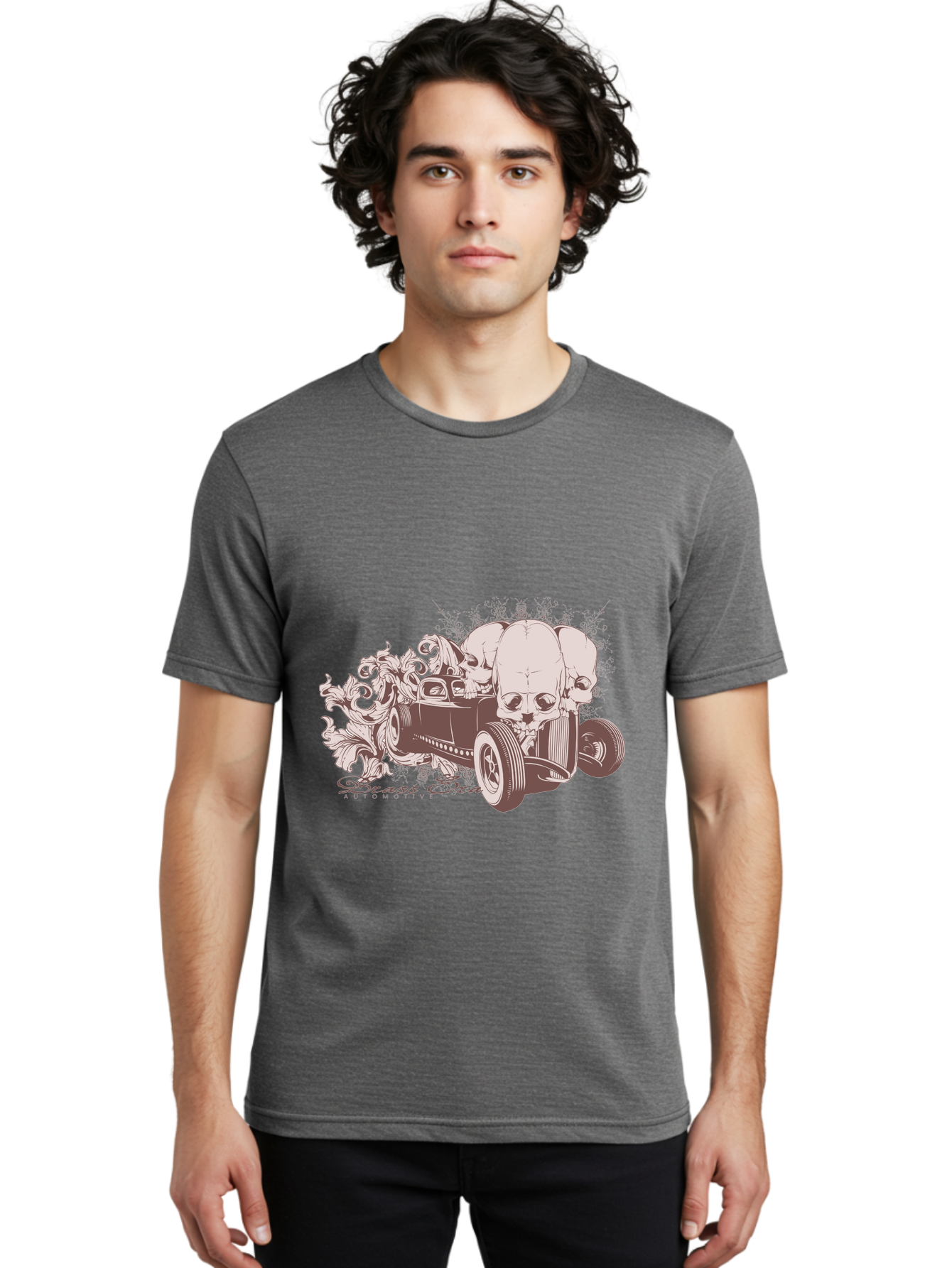 Skull Drive Men'S Graphic Tee, 100% Cotton, Comfortable Casual Summer Wear, Machine Washable, Hot Rod Car, Sugar Skull, Vintage Vehicle, Skull Design, Gothic Art, Automotive Culture, Custom Car, Skull Graphics Aae650