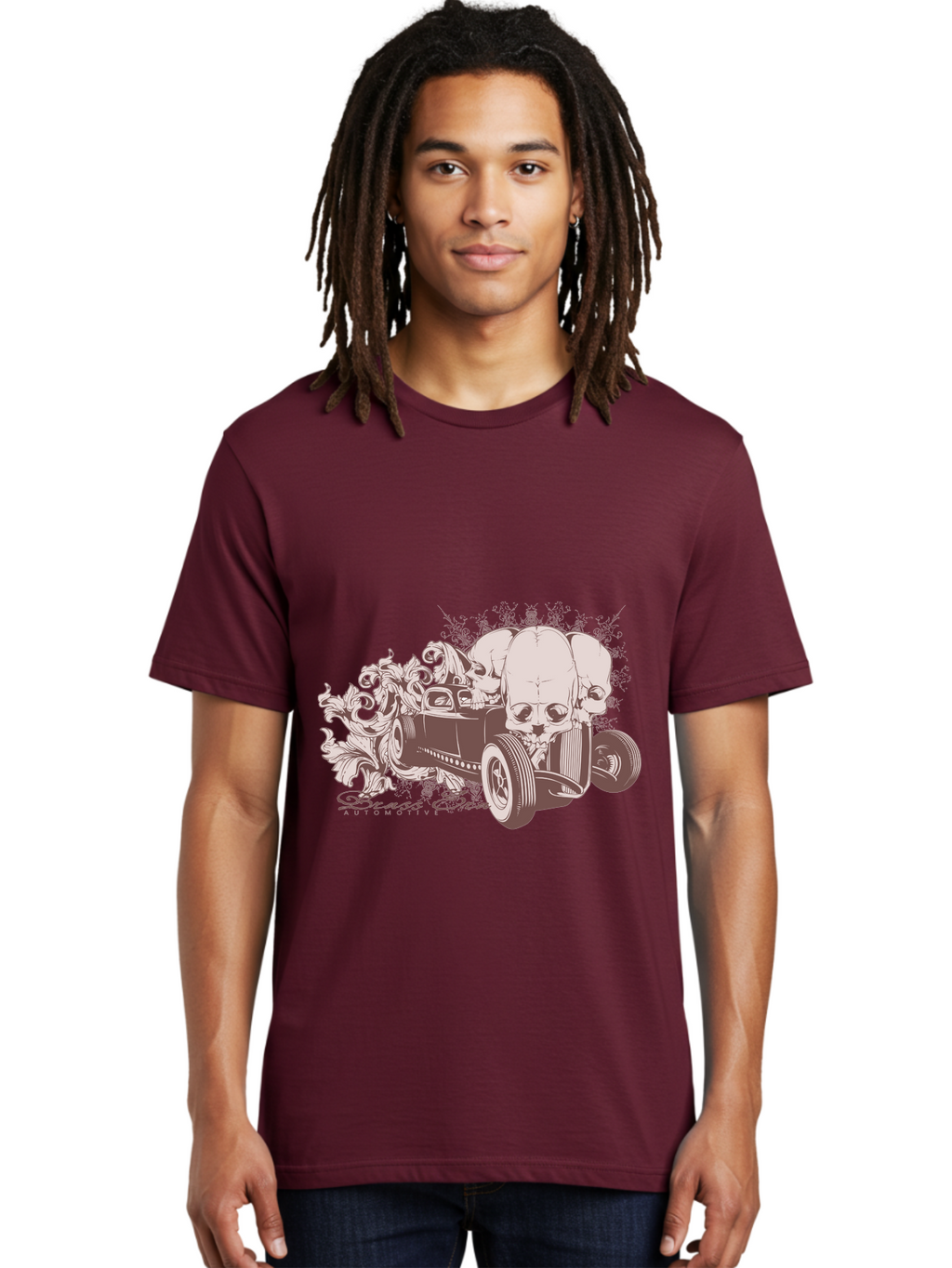Skull Drive Men'S Graphic Tee, 100% Cotton, Comfortable Casual Summer Wear, Machine Washable, Hot Rod Car, Sugar Skull, Vintage Vehicle, Skull Design, Gothic Art, Automotive Culture, Custom Car, Skull Graphics Aae650