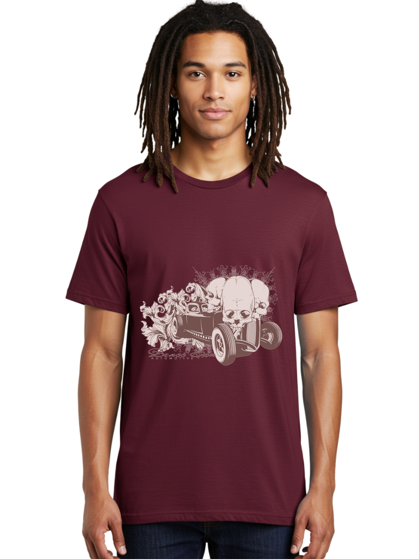 Skull Drive Men'S Graphic Tee, 100% Cotton, Comfortable Casual Summer Wear, Machine Washable, Hot Rod Car, Sugar Skull, Vintage Vehicle, Skull Design, Gothic Art, Automotive Culture, Custom Car, Skull Graphics Aae650