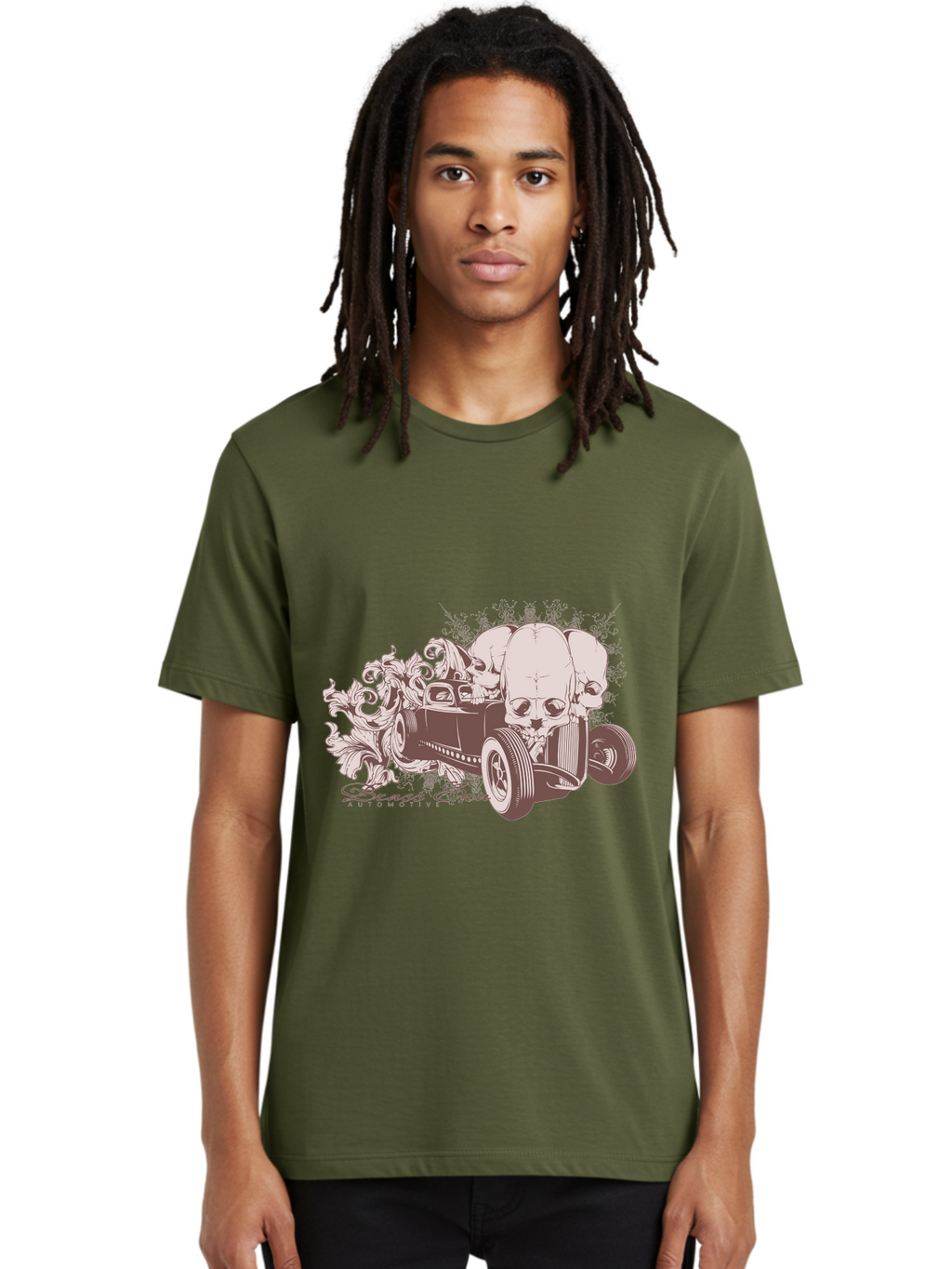 Skull Drive Men'S Graphic Tee, 100% Cotton, Comfortable Casual Summer Wear, Machine Washable, Hot Rod Car, Sugar Skull, Vintage Vehicle, Skull Design, Gothic Art, Automotive Culture, Custom Car, Skull Graphics Aae650
