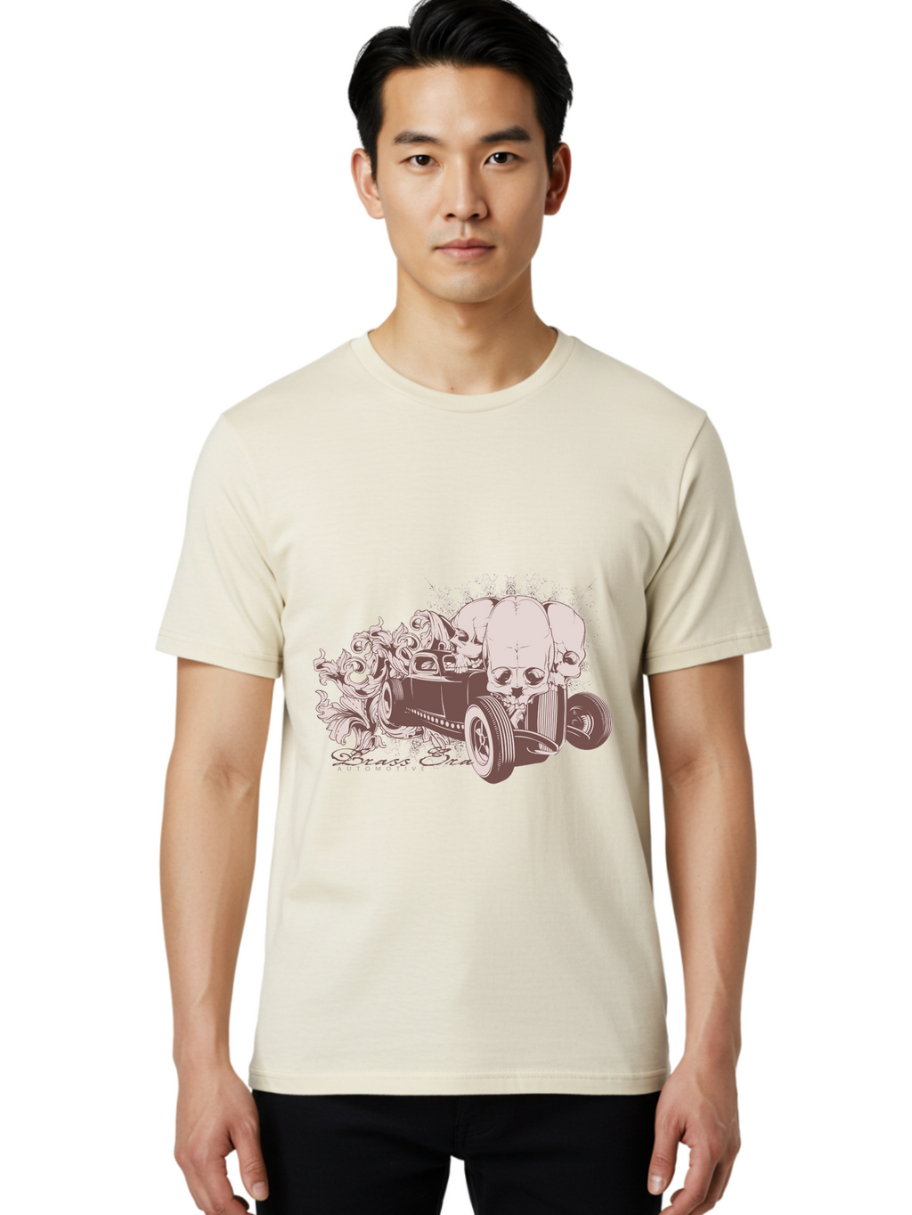 Skull Drive Men'S Graphic Tee, 100% Cotton, Comfortable Casual Summer Wear, Machine Washable, Hot Rod Car, Sugar Skull, Vintage Vehicle, Skull Design, Gothic Art, Automotive Culture, Custom Car, Skull Graphics Aae650