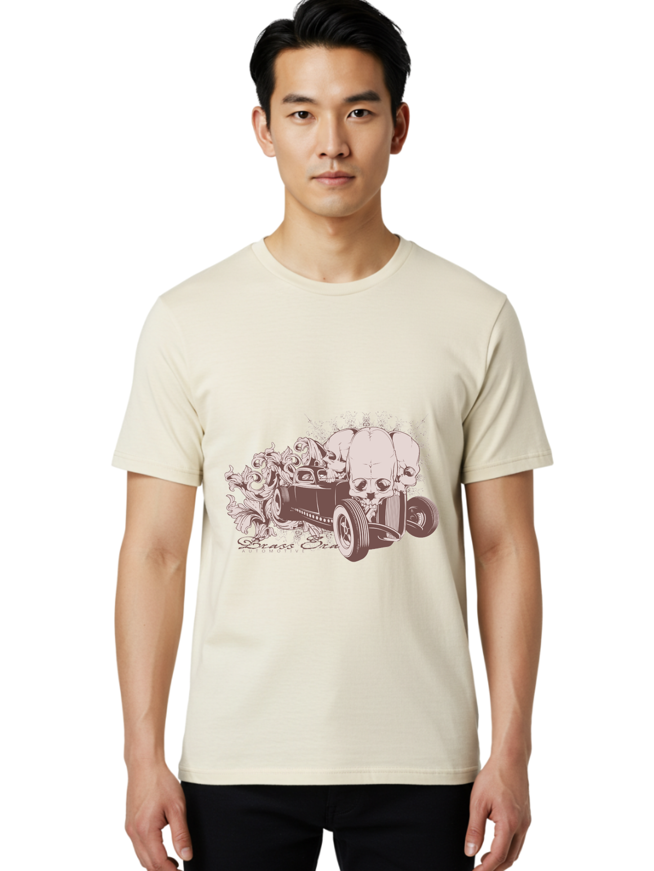 Skull Drive Men'S Graphic Tee, 100% Cotton, Comfortable Casual Summer Wear, Machine Washable, Hot Rod Car, Sugar Skull, Vintage Vehicle, Skull Design, Gothic Art, Automotive Culture, Custom Car, Skull Graphics Aae650