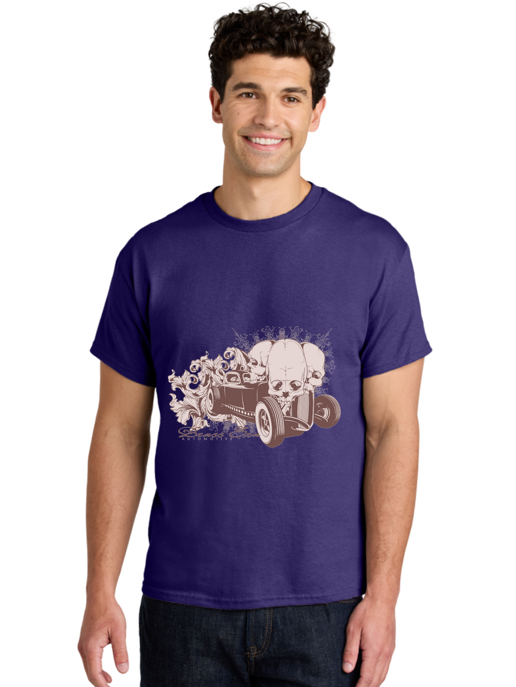 Skull Drive Men'S Graphic Tee, 100% Cotton, Comfortable Casual Summer Wear, Machine Washable, Hot Rod Car, Sugar Skull, Vintage Vehicle, Skull Design, Gothic Art, Automotive Culture, Custom Car, Skull Graphics Aae650