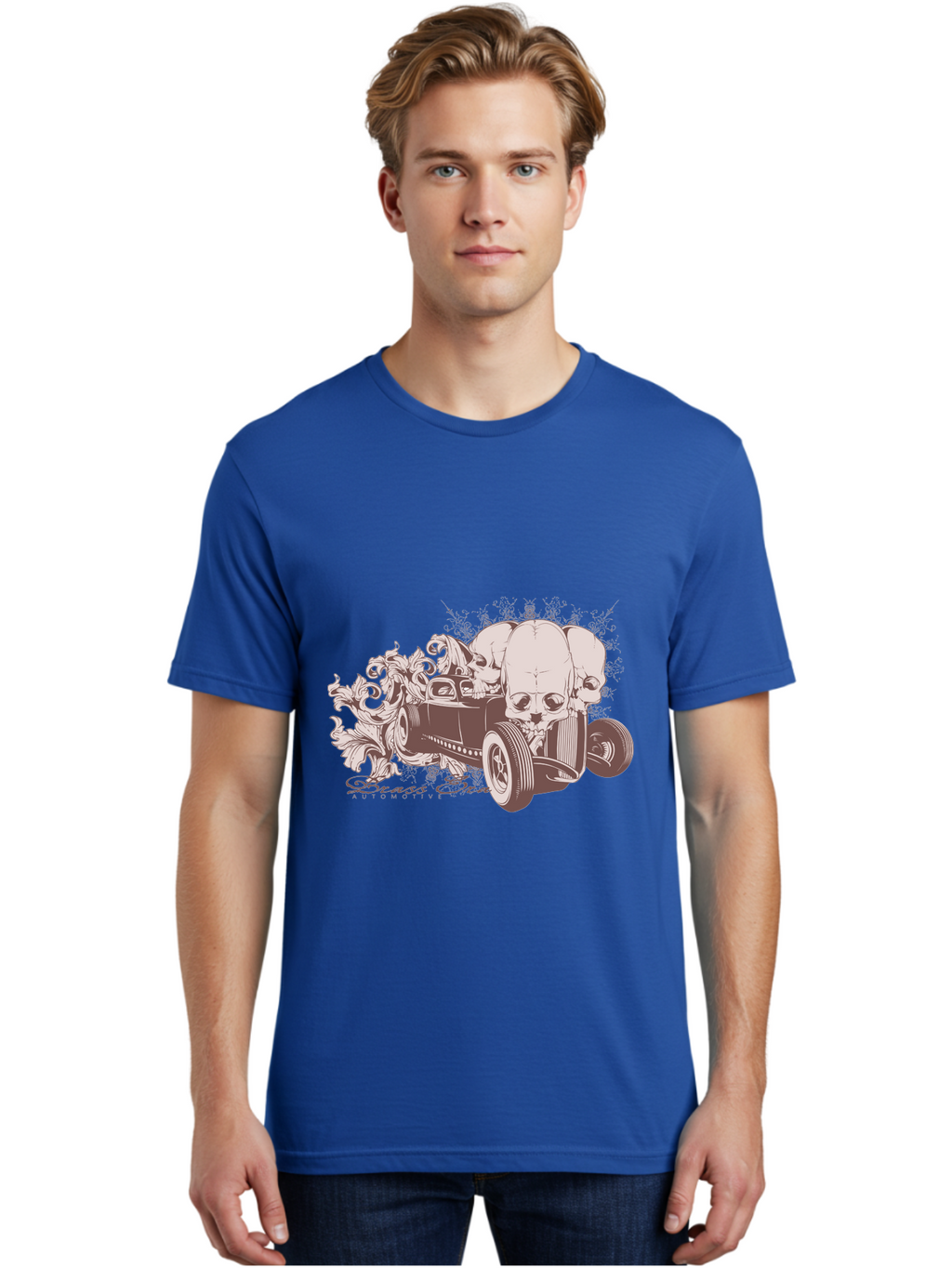 Skull Drive Men'S Graphic Tee, 100% Cotton, Comfortable Casual Summer Wear, Machine Washable, Hot Rod Car, Sugar Skull, Vintage Vehicle, Skull Design, Gothic Art, Automotive Culture, Custom Car, Skull Graphics Aae650