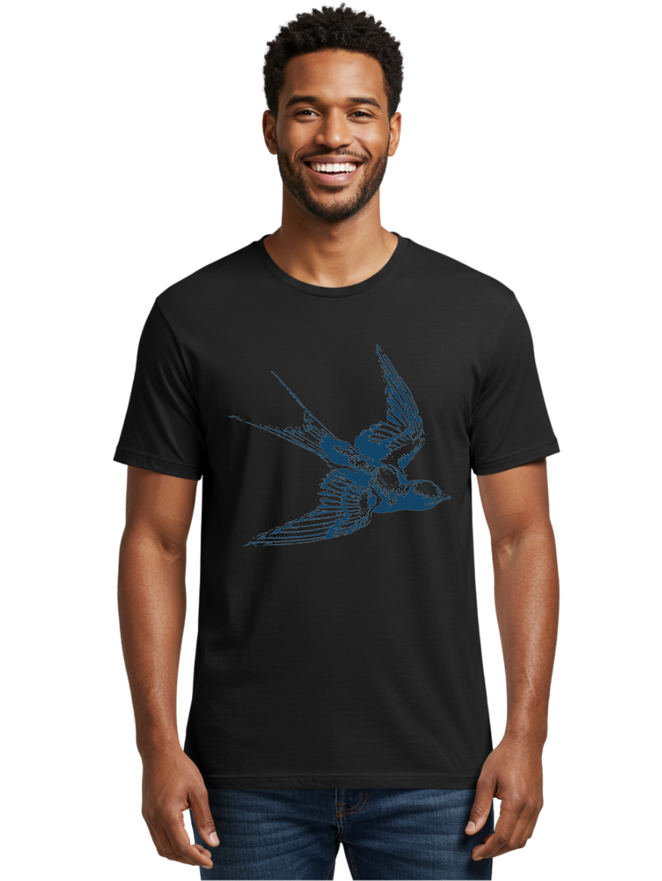 Skybound Sparrow Men'S Graphic Tee, 100% Cotton, Comfortable Casual Summer Wear, Machine Washable, Swallow Bird In Flight, Blue Bird Illustration, Bird In Air, Flying Swallow, Bird Species, Wildlife Art, Avian Illustration Aae651