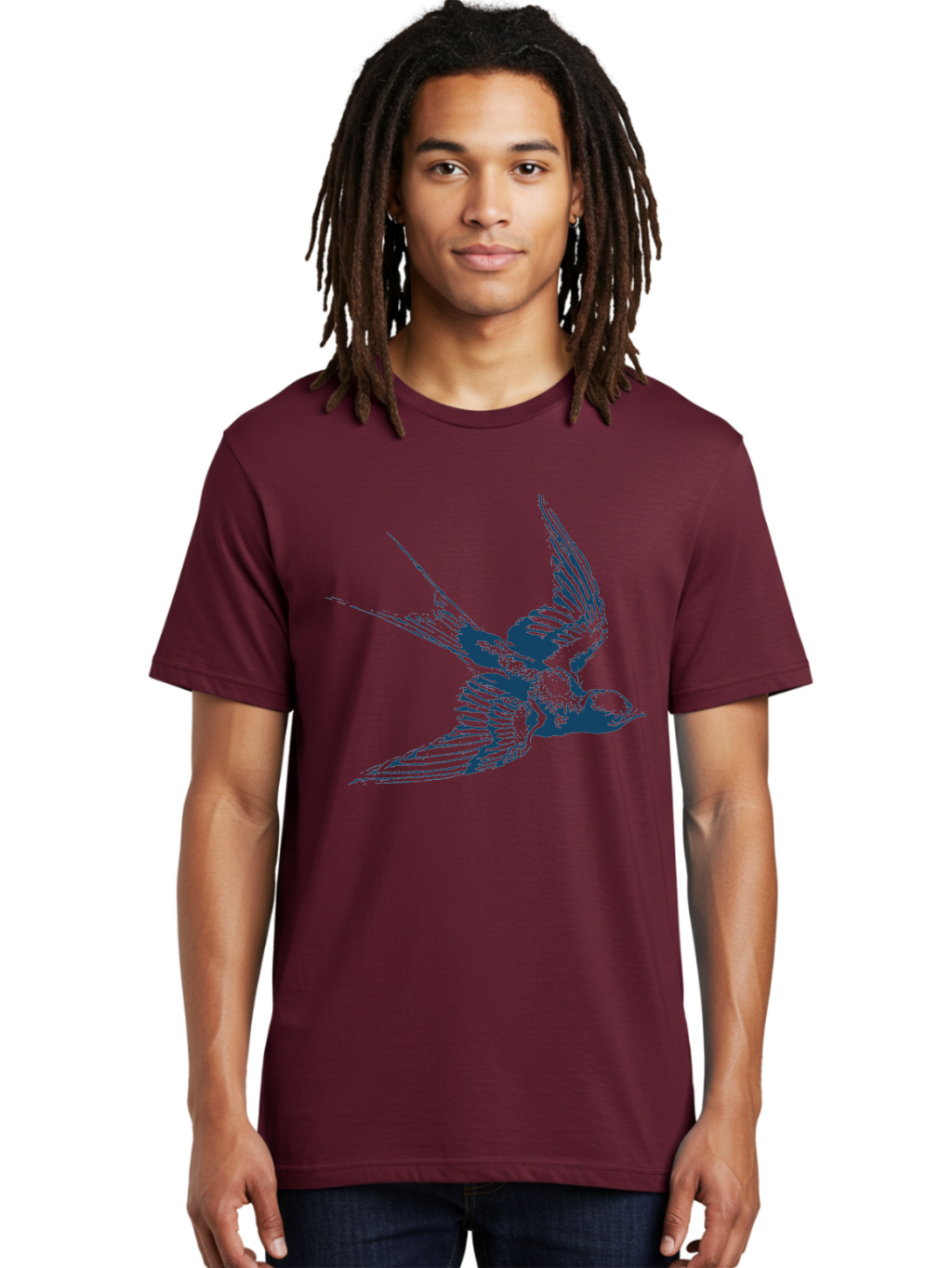 Skybound Sparrow Men'S Graphic Tee, 100% Cotton, Comfortable Casual Summer Wear, Machine Washable, Swallow Bird In Flight, Blue Bird Illustration, Bird In Air, Flying Swallow, Bird Species, Wildlife Art, Avian Illustration Aae651