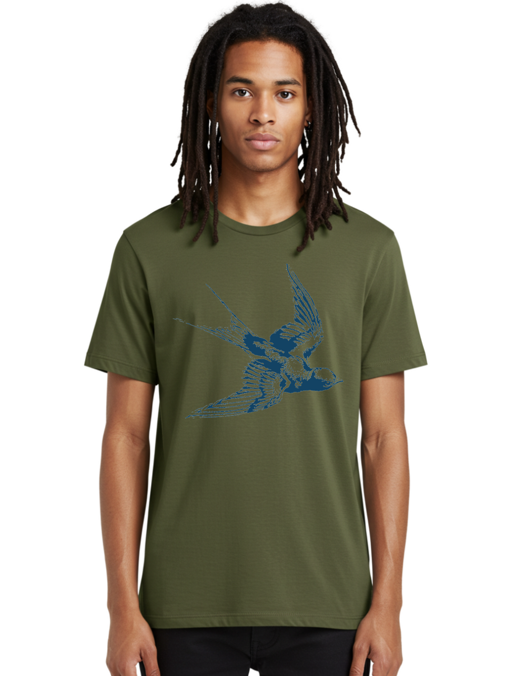 Skybound Sparrow Men'S Graphic Tee, 100% Cotton, Comfortable Casual Summer Wear, Machine Washable, Swallow Bird In Flight, Blue Bird Illustration, Bird In Air, Flying Swallow, Bird Species, Wildlife Art, Avian Illustration Aae651