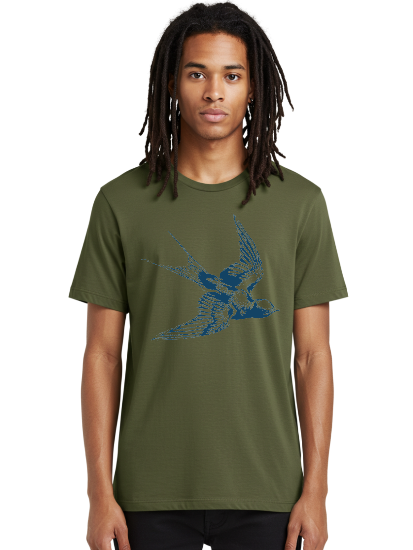 Skybound Sparrow Men'S Graphic Tee, 100% Cotton, Comfortable Casual Summer Wear, Machine Washable, Swallow Bird In Flight, Blue Bird Illustration, Bird In Air, Flying Swallow, Bird Species, Wildlife Art, Avian Illustration Aae651