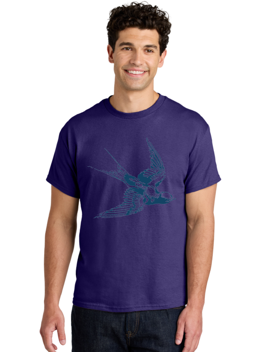 Skybound Sparrow Men'S Graphic Tee, 100% Cotton, Comfortable Casual Summer Wear, Machine Washable, Swallow Bird In Flight, Blue Bird Illustration, Bird In Air, Flying Swallow, Bird Species, Wildlife Art, Avian Illustration Aae651