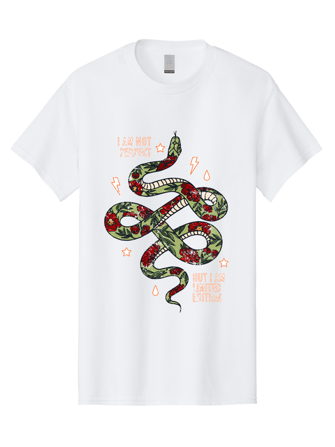 Snake Men'S Graphic Tee, 100% Cotton, Comfortable Casual Summer Wear, Machine Washable, Snake With Red Roses, Limited Edition, Motivational Quote, Self-Love, Empowerment, Unique Personality, Floral Pattern, Bold Design, Inspirational Art, Aae654