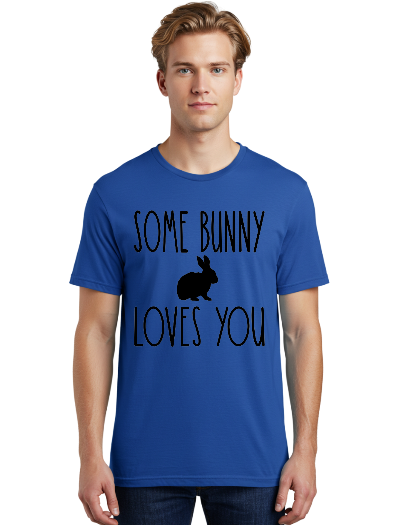 Some Bunny Loves You Men'S Graphic Tee, 100% Cotton, Comfortable Casual Summer Wear, Machine Washable, Bunny Silhouette, Love Message, Easter Theme, Rabbit Graphics, Cute Design, Funny Quotes, Spring Season Aae656