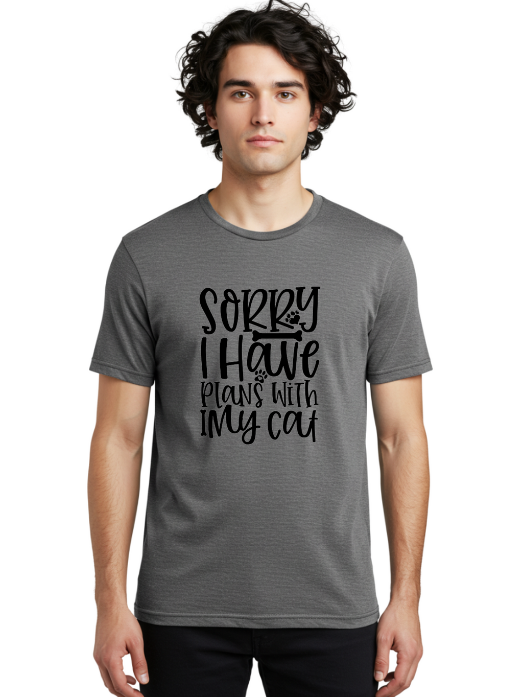 Sorry I Have Plans With My Cat Men'S Graphic Tee, 100% Cotton, Comfortable Casual Summer Wear, Machine Washable, Funny Cat Quote, Cat Lover Gift, Cat Mom Quote, Cat Dad Quote, Sorry I Have Plans With My Cat, Cat Humor, Pet Love Aae660