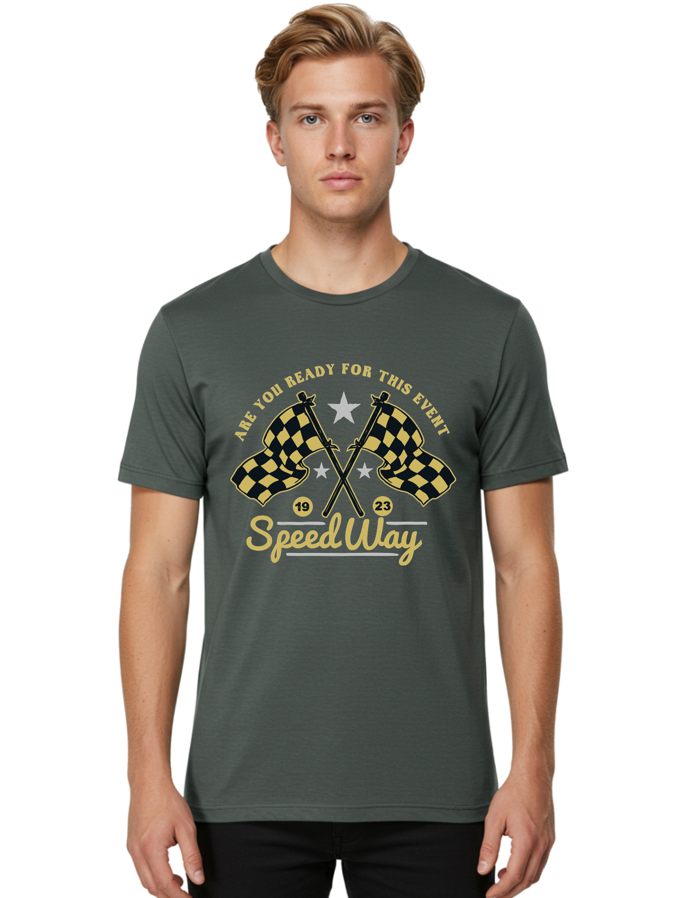 Speedway Men'S Graphic Tee, 100% Cotton, Comfortable Casual Summer Wear, Machine Washable, Racing Flags, Checkered Flags, Speedway Racing, Motorsports Event, Racing Numbers 19 And 23, Are You Ready For This Event, Racing Stars Aae664