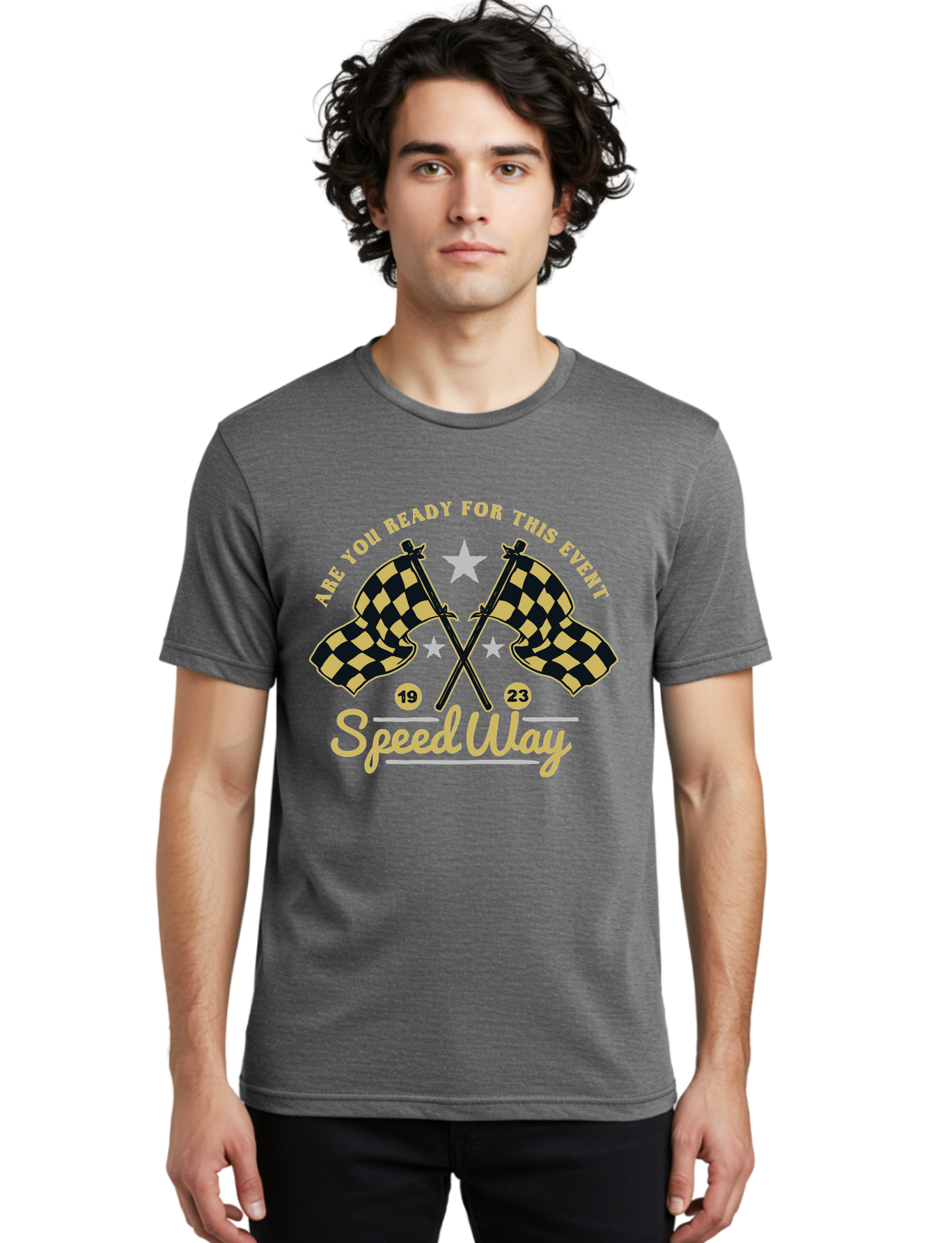 Speedway Men'S Graphic Tee, 100% Cotton, Comfortable Casual Summer Wear, Machine Washable, Racing Flags, Checkered Flags, Speedway Racing, Motorsports Event, Racing Numbers 19 And 23, Are You Ready For This Event, Racing Stars Aae664